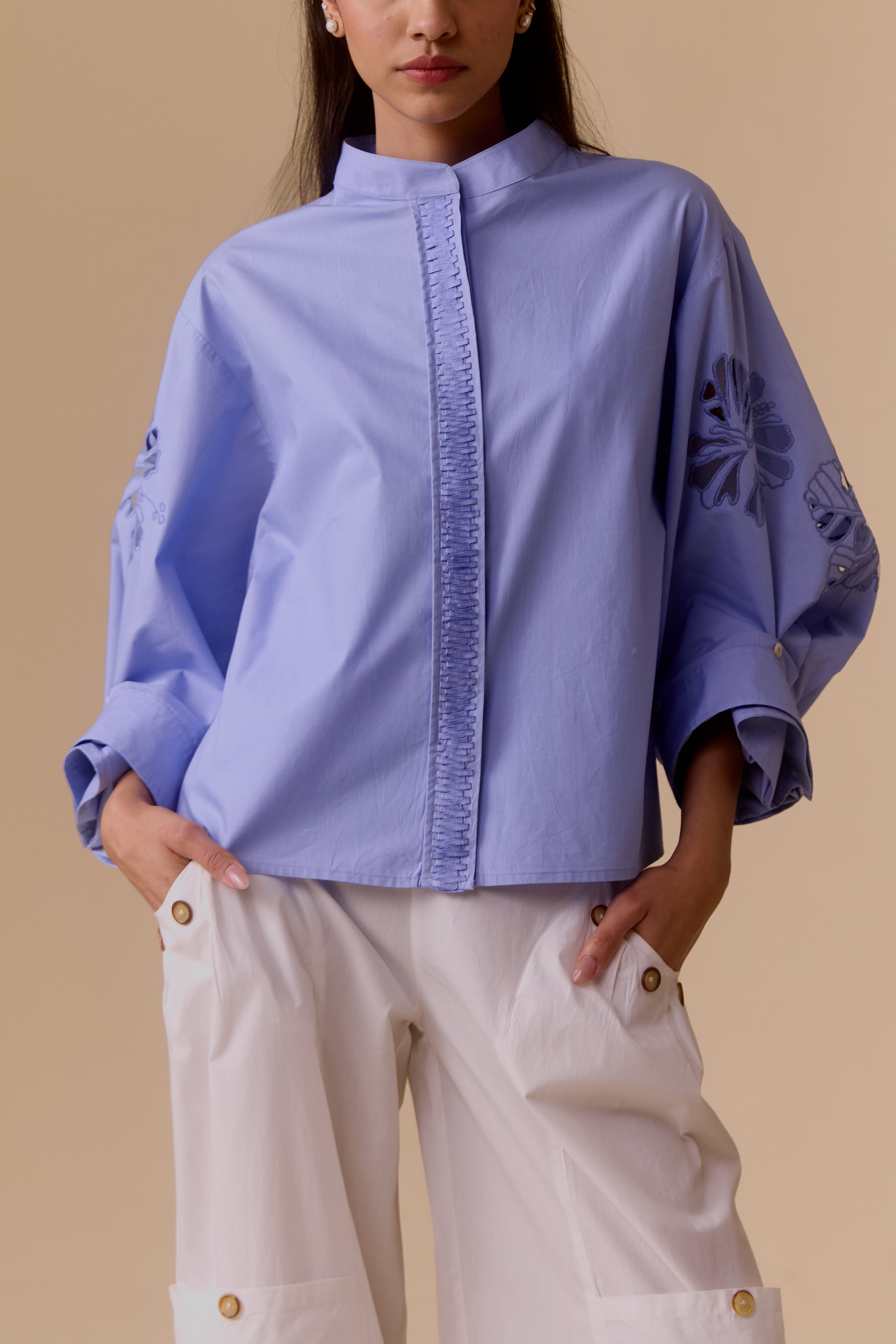 Ann blue cotton poplin shirt