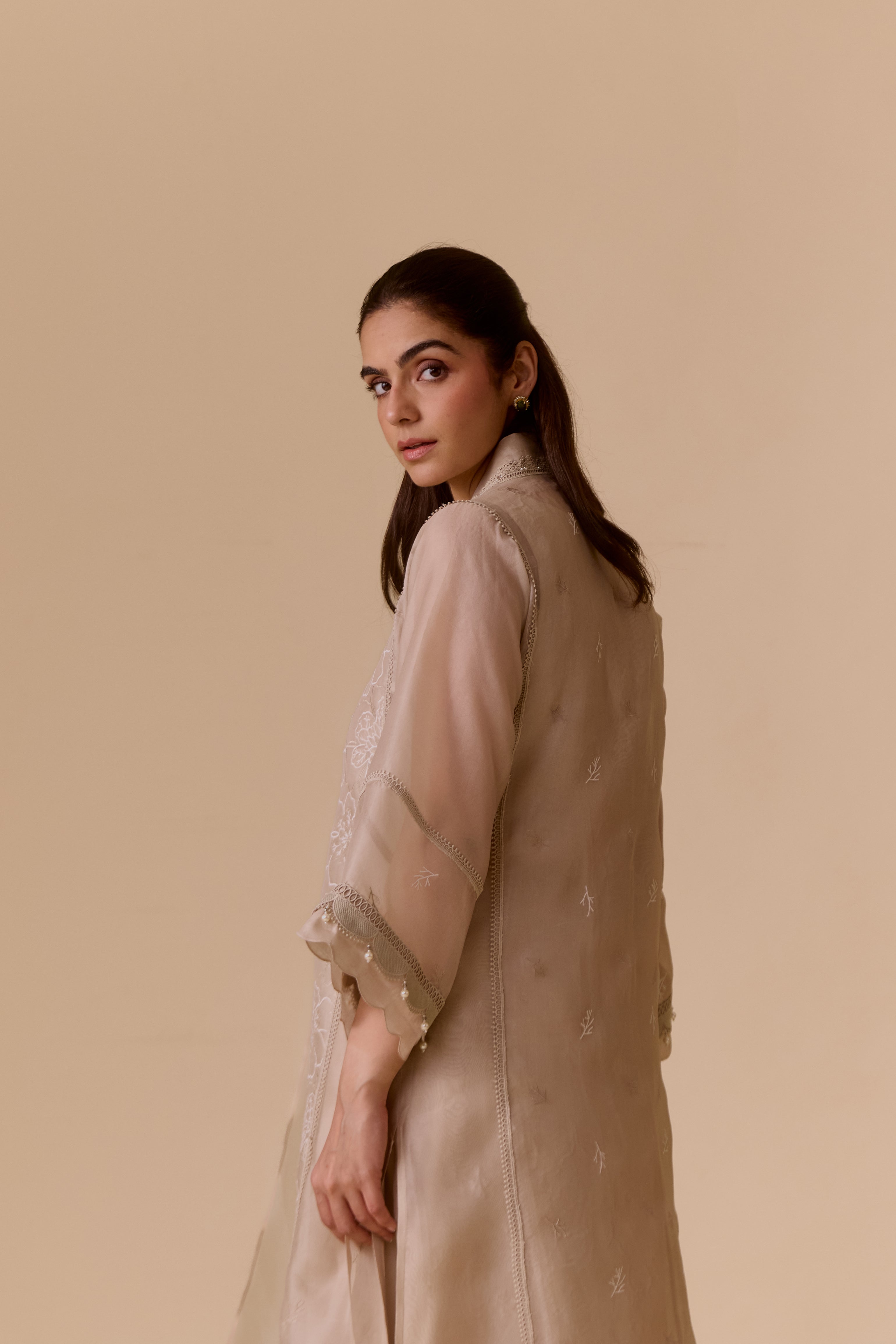 Ambreen Beige choga style kurta set