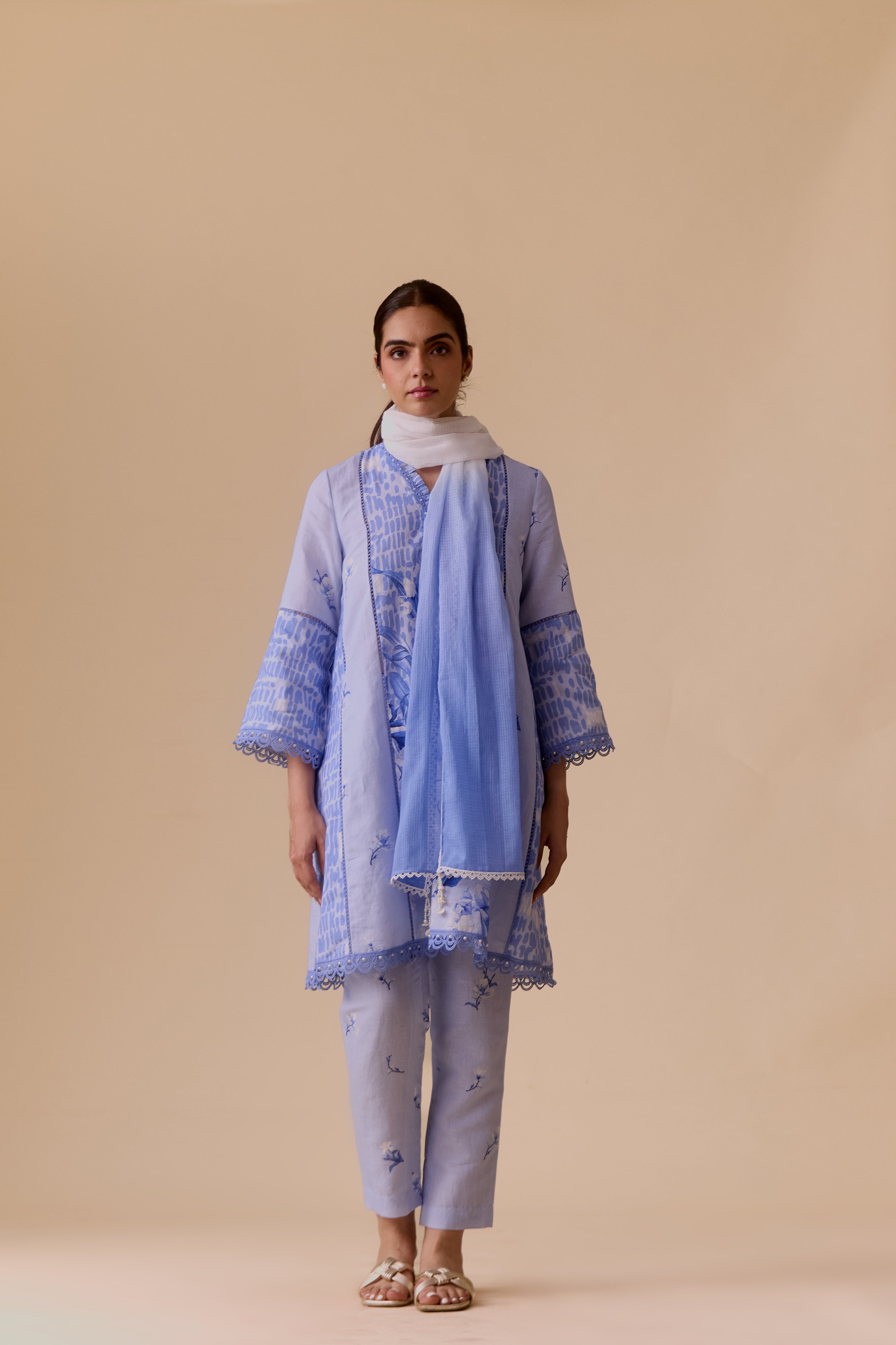 Farida signature blue print kurta