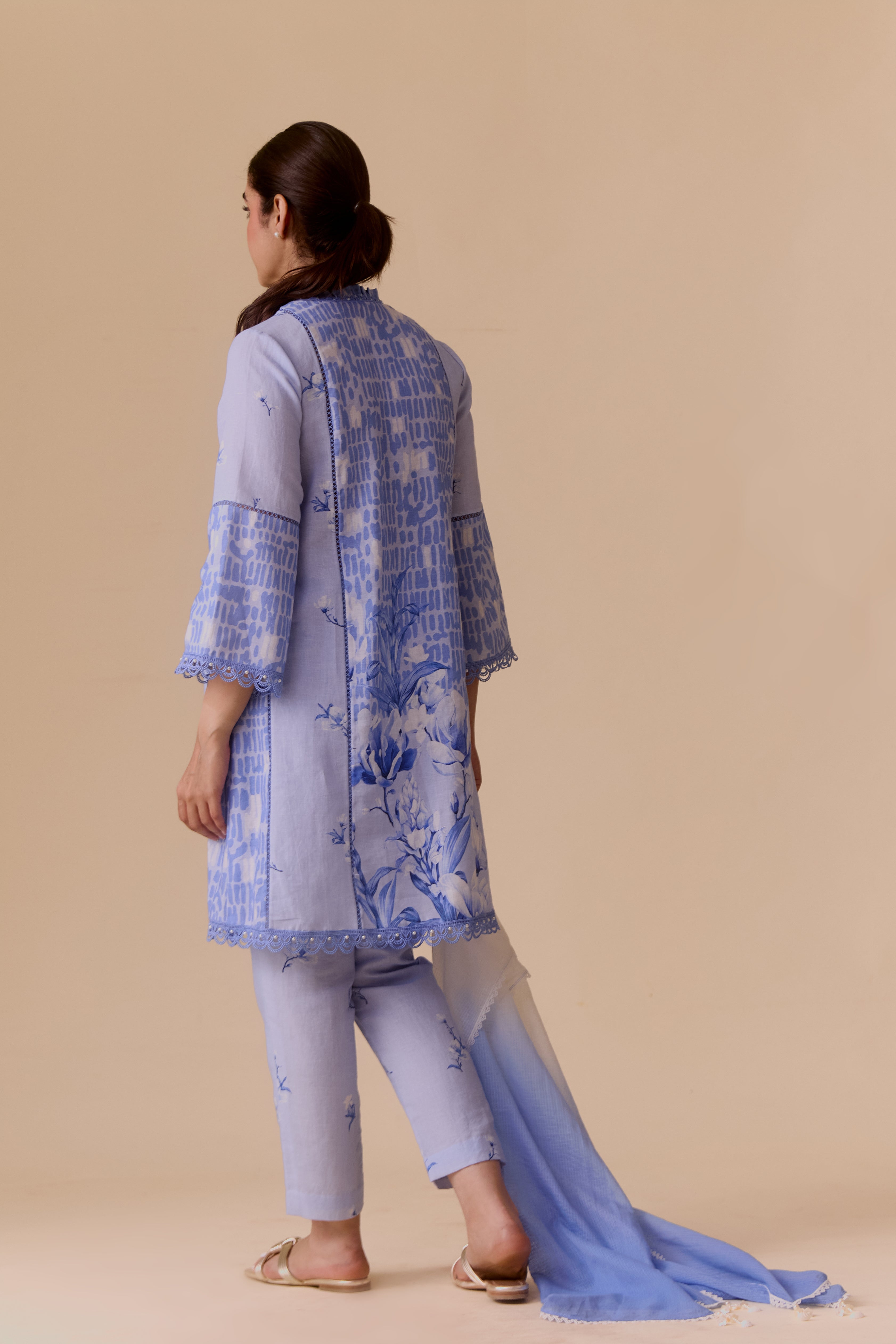 Farida signature blue print kurta