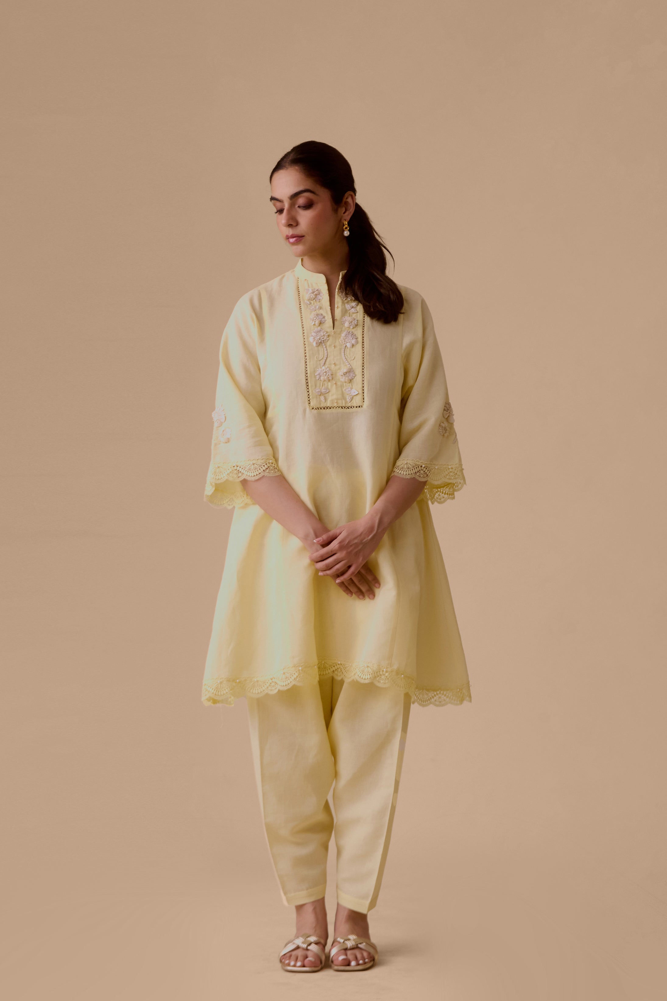 Rachel Yellow summer cotton kurta set