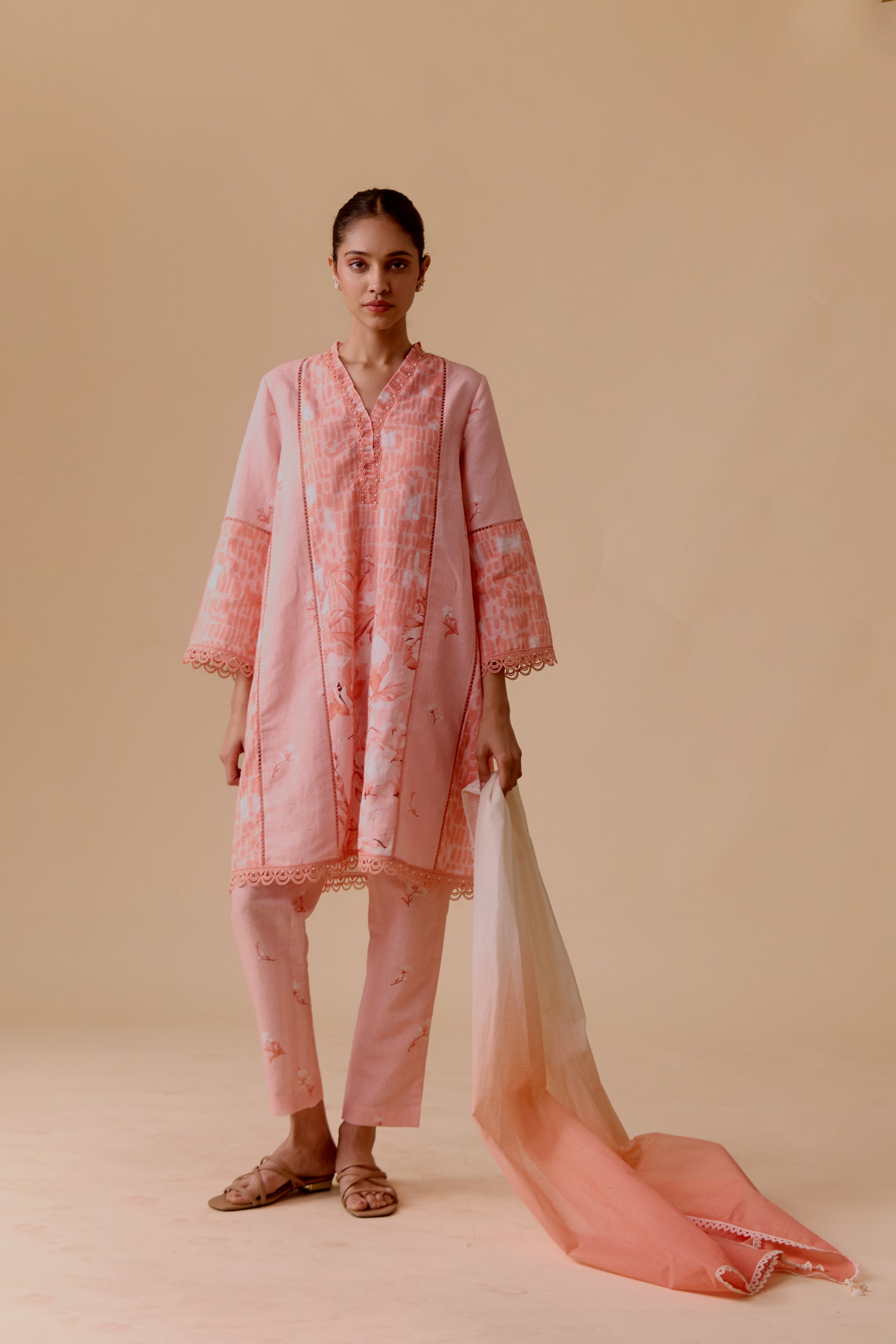 Farida signature pink print kurta