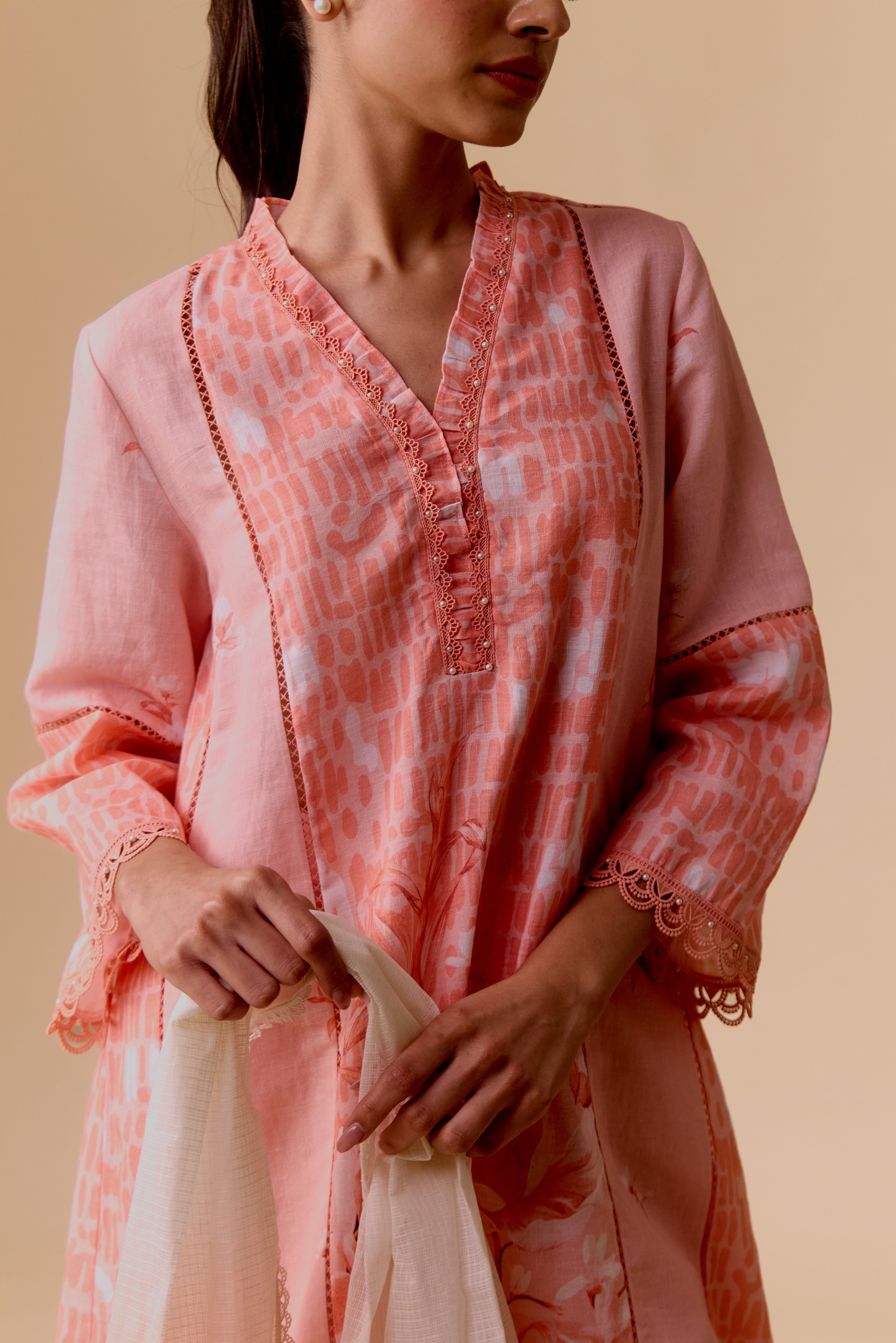 Farida signature pink print kurta