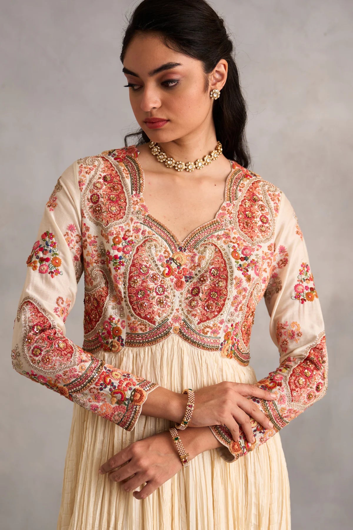 Ivory Crushed Kalidar With Dupatta