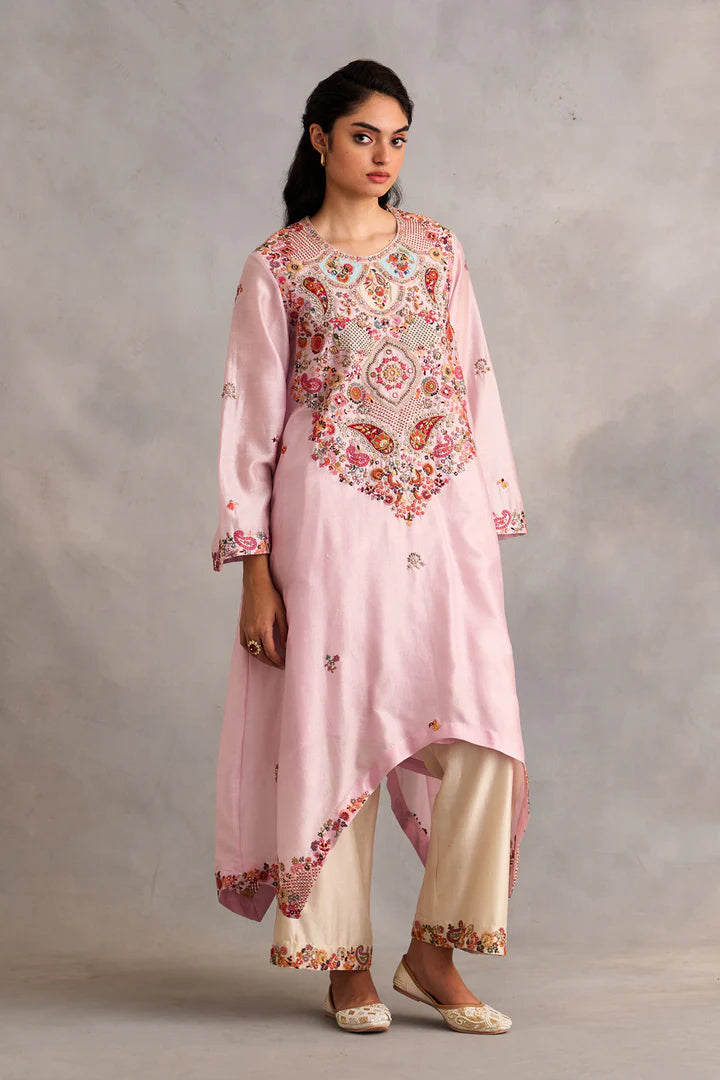 Powder Pink Asymetrical Kurta And Pants