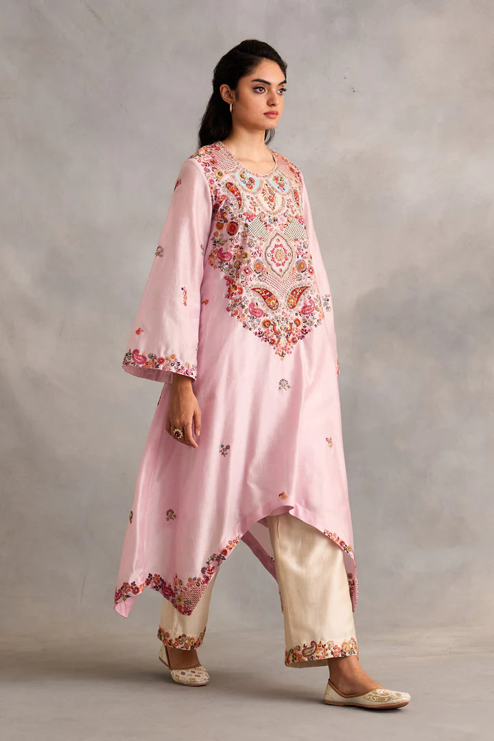 Powder Pink Asymetrical Kurta And Pants