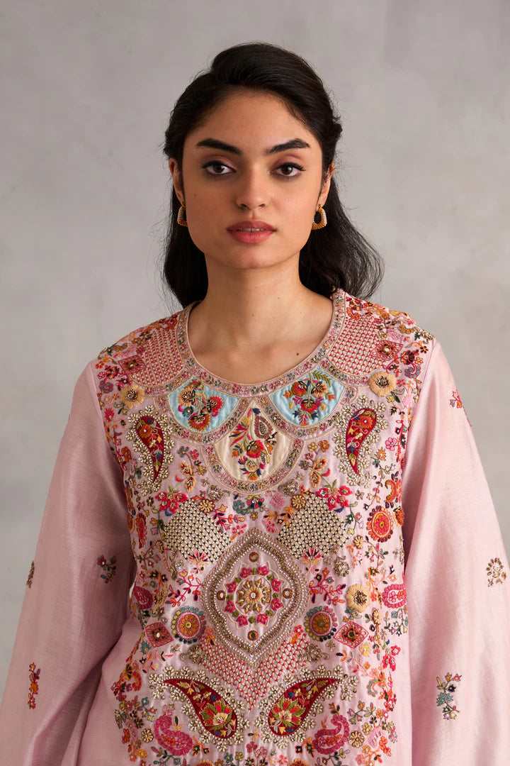 Powder Pink Asymetrical Kurta And Pants