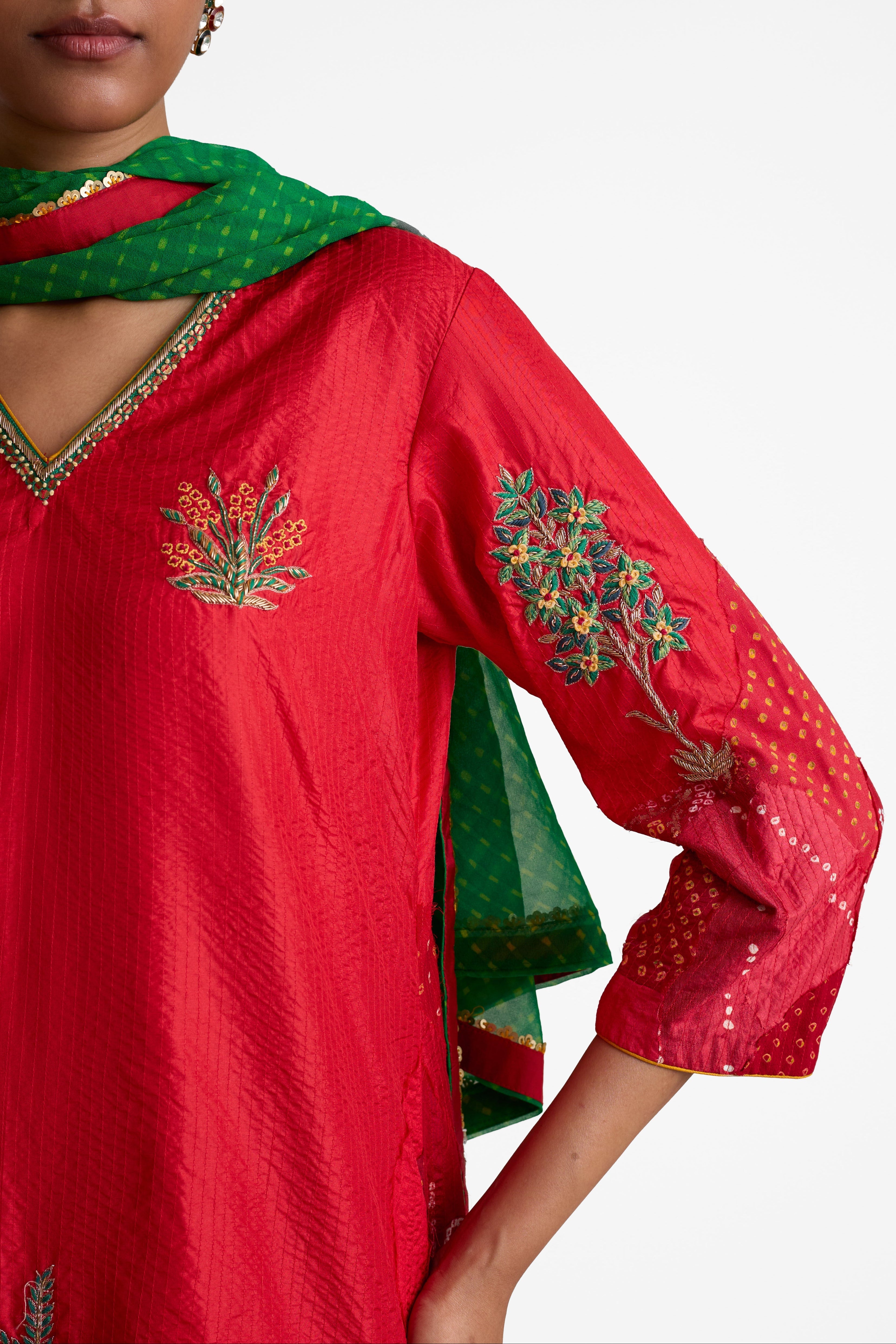 Boro Floral Suit Set - Red