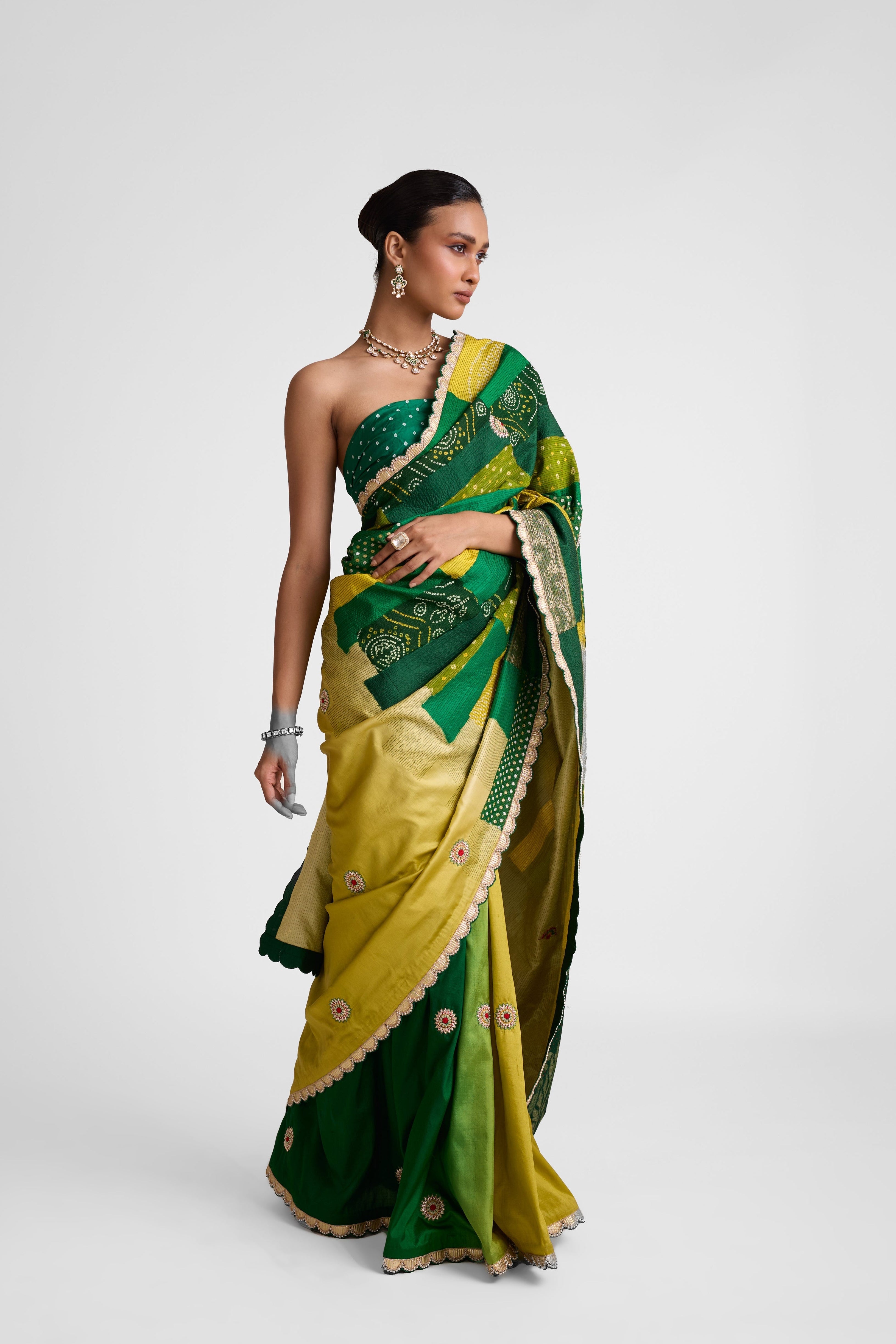 Rectangle Patch Saree - Green