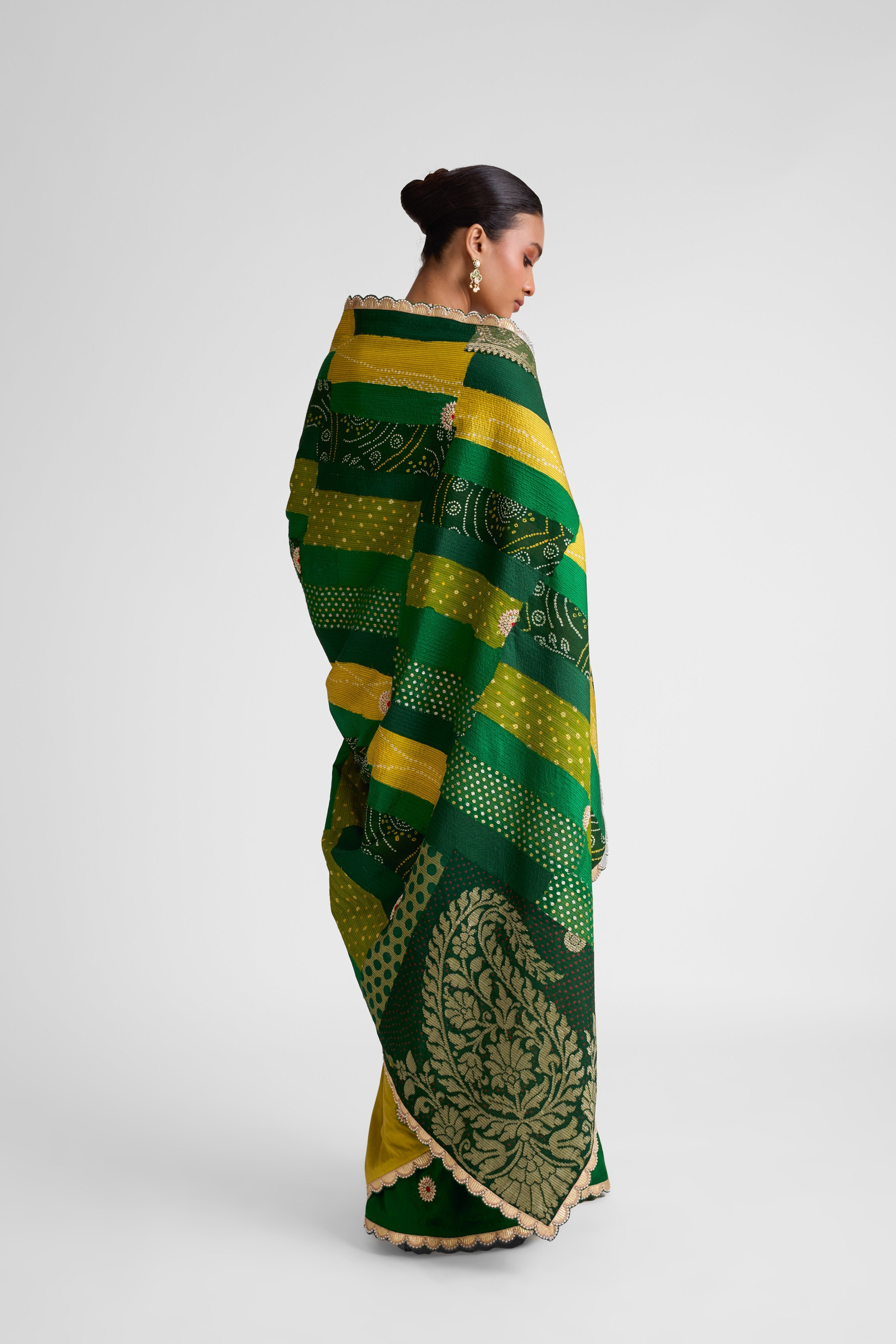 Rectangle Patch Saree - Green