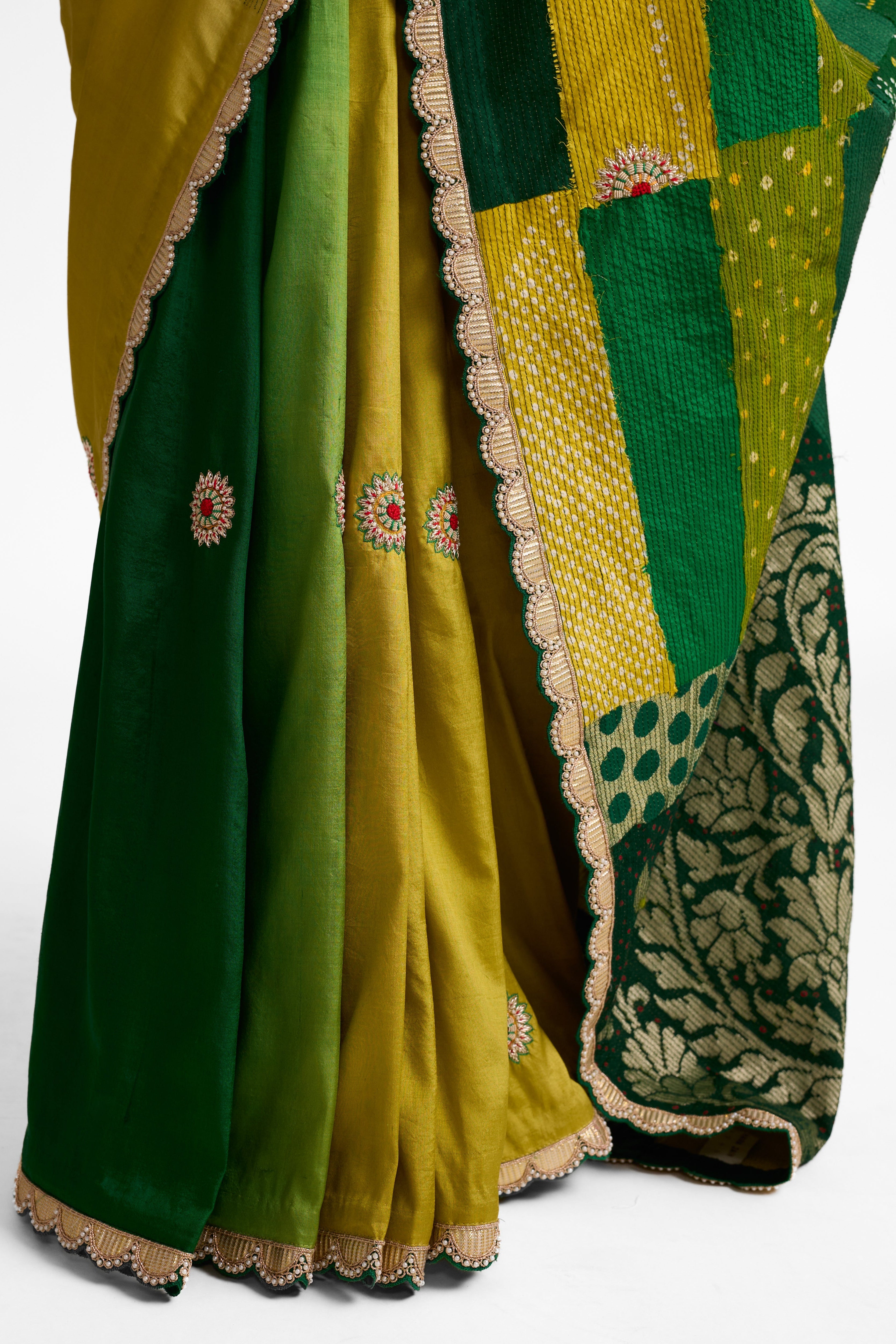 Rectangle Patch Saree - Green