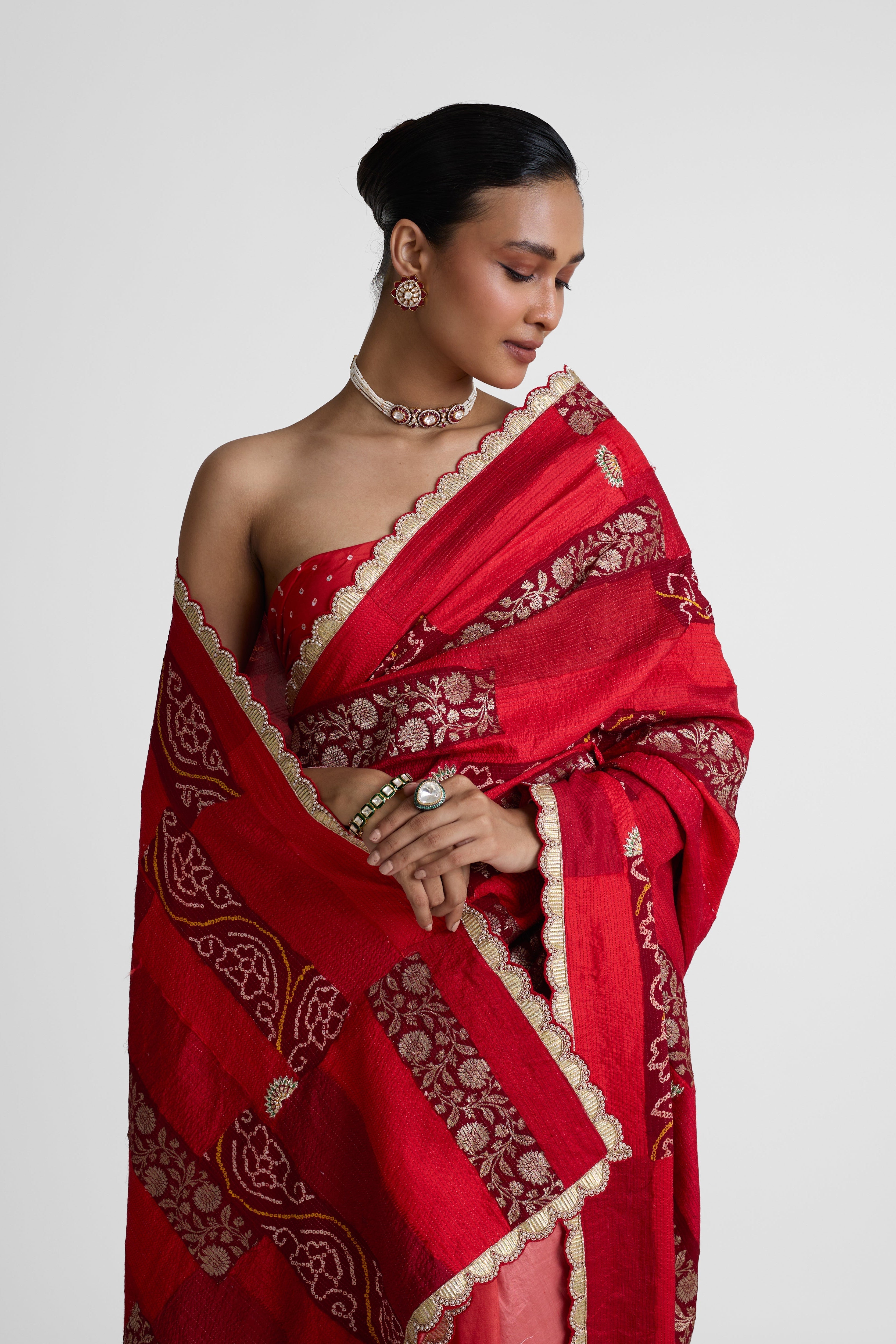Rectangle Patch Saree - Maroon