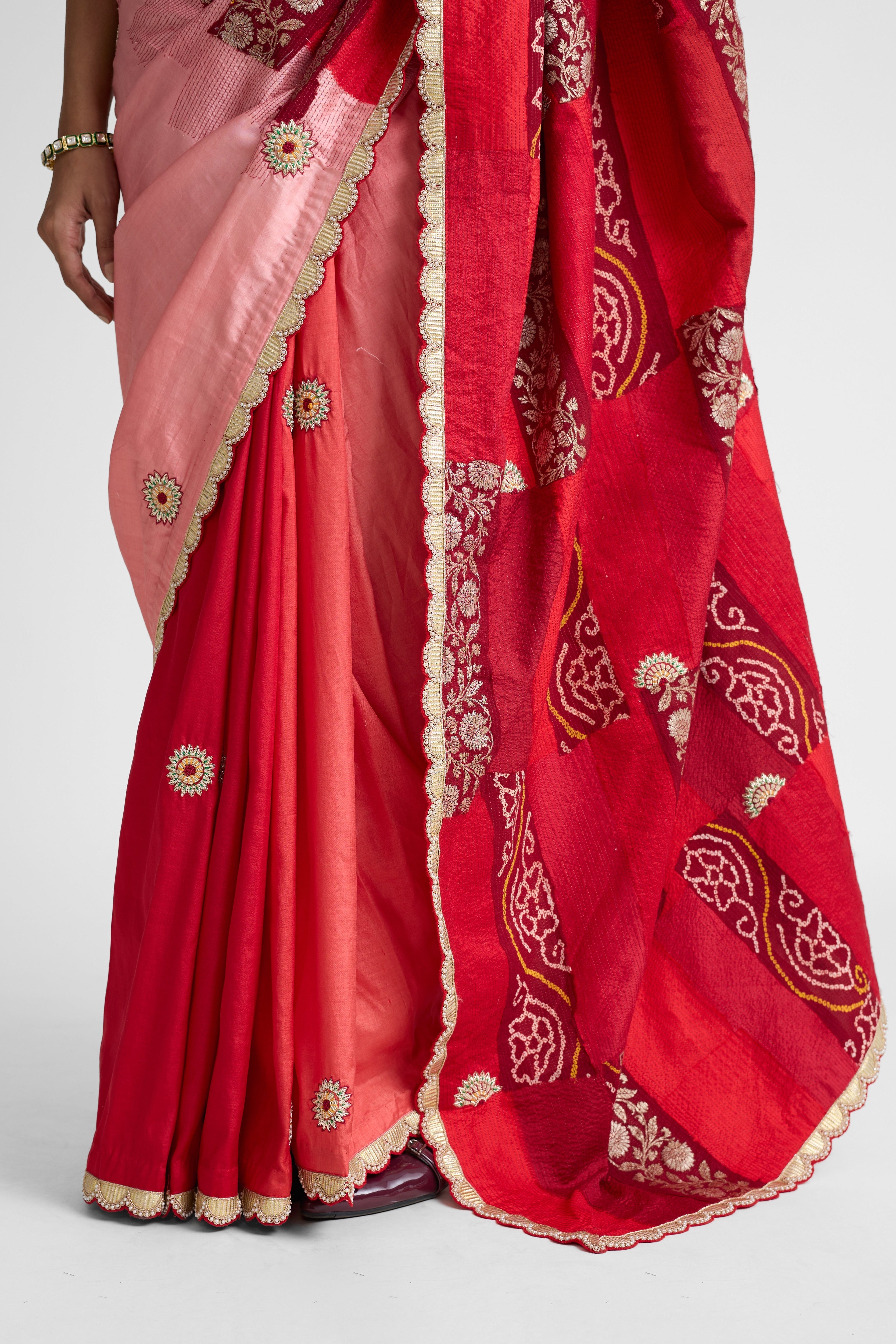 Rectangle Patch Saree - Maroon
