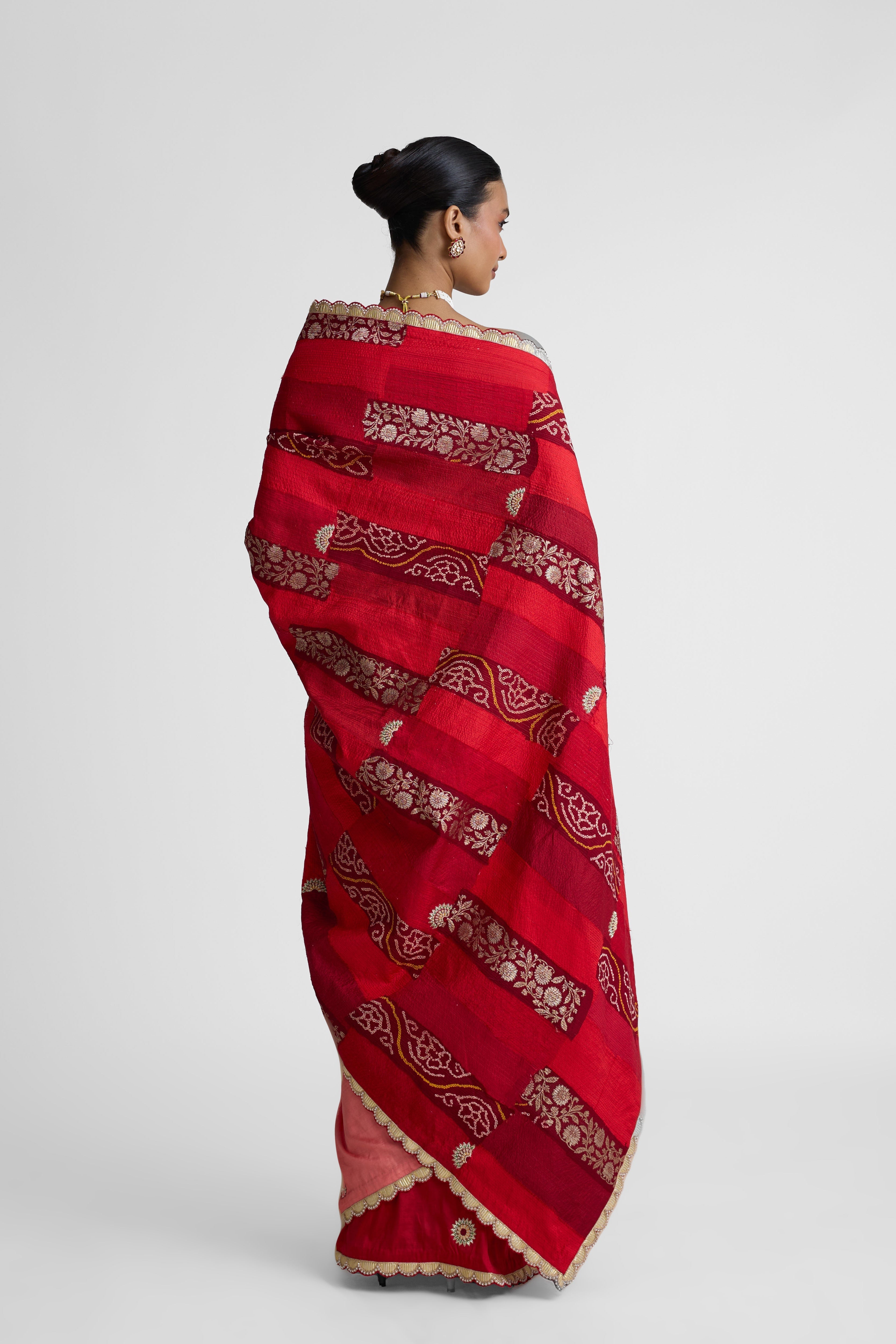 Rectangle Patch Saree - Maroon
