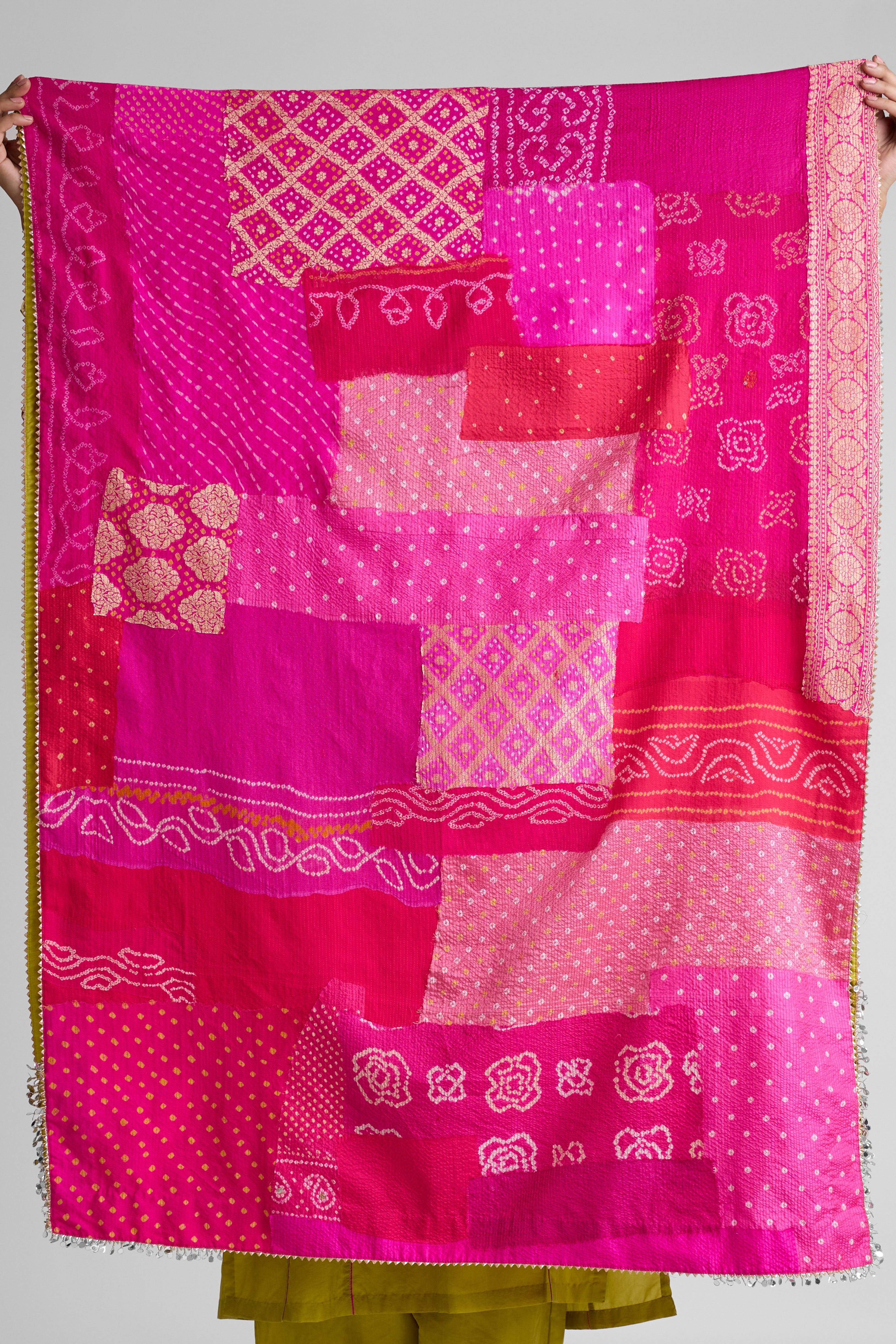 Boro Dupatta Suit Set - Lime Green Rani