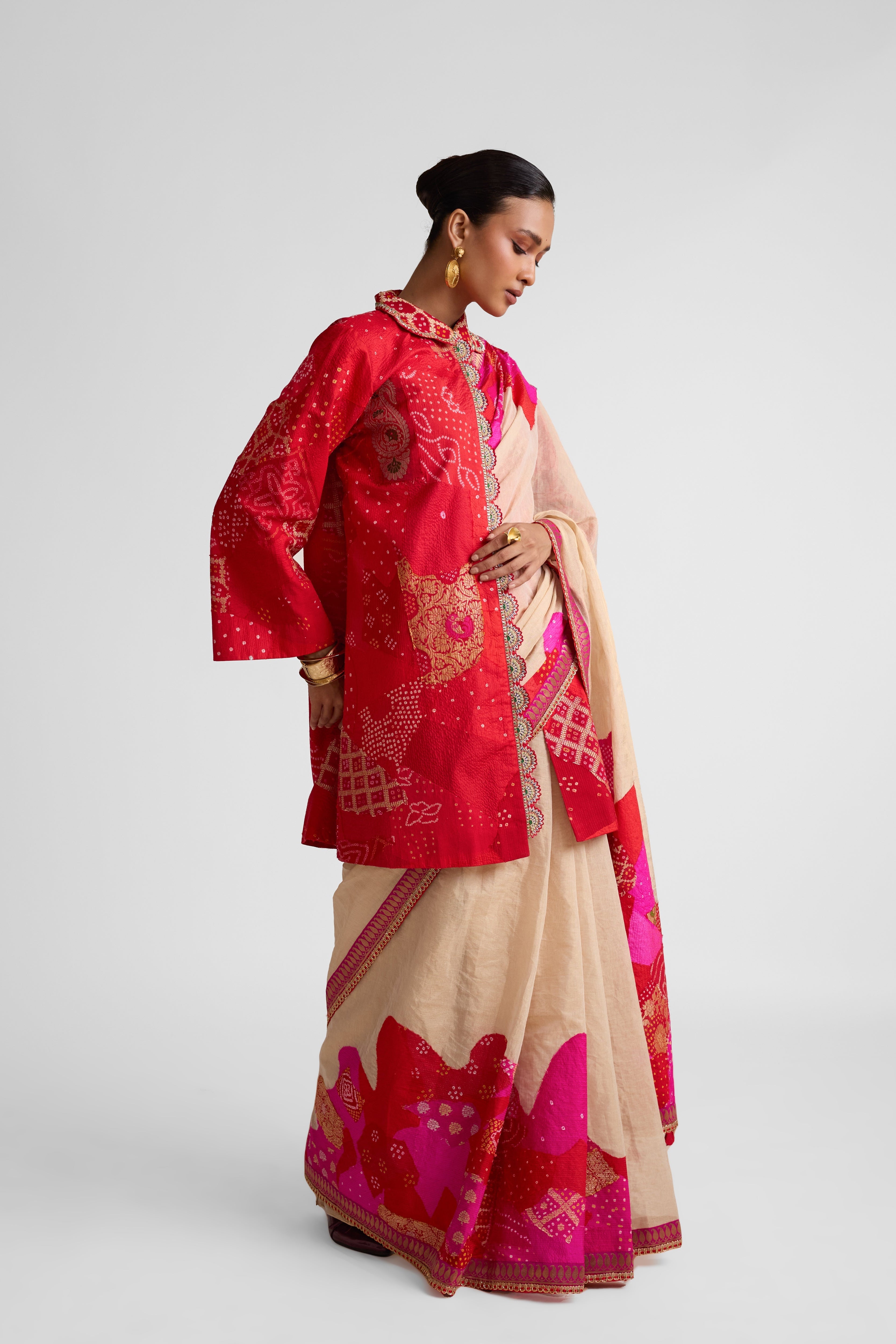 Boro Jacket Saree - Red