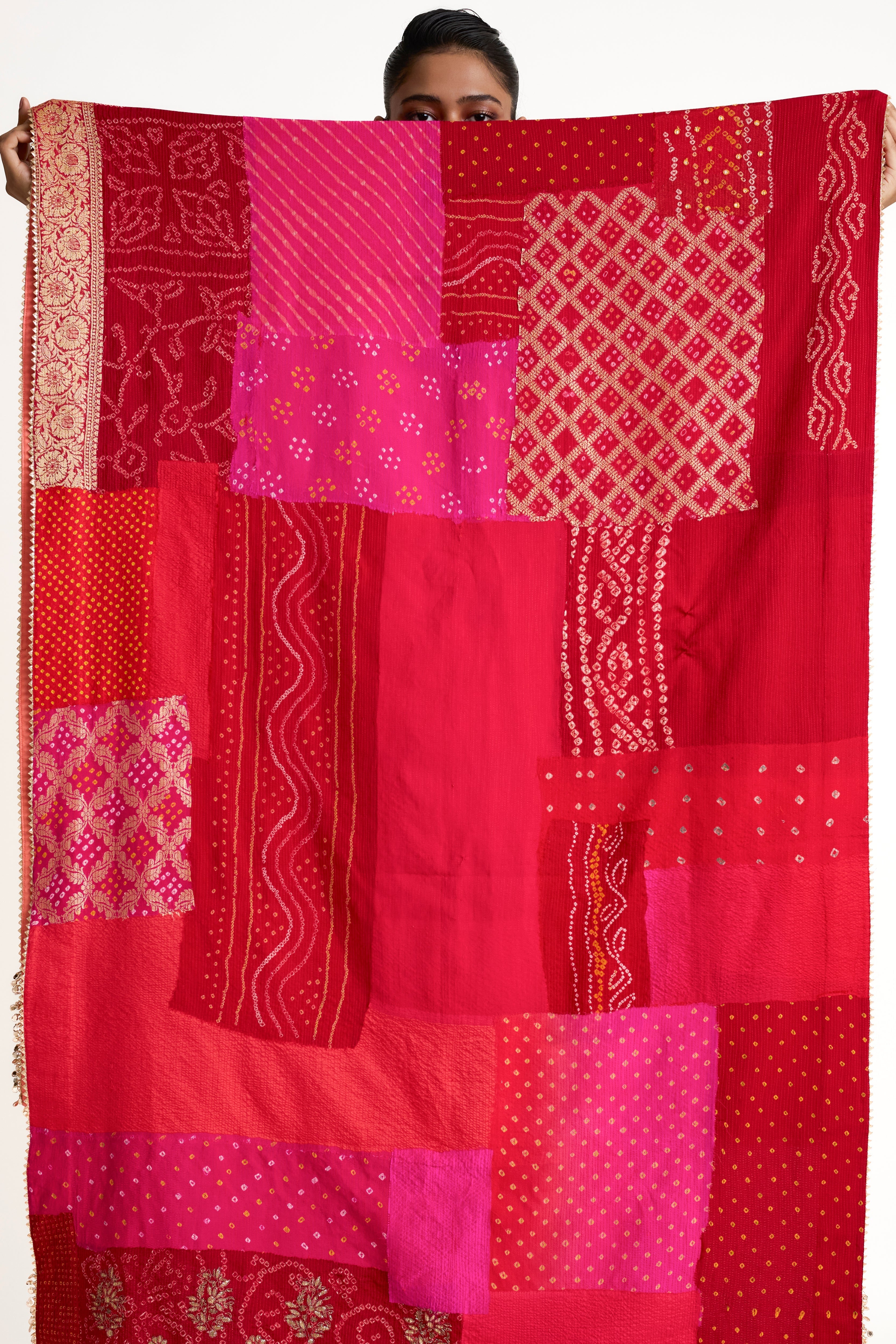 Boro Dupatta Suit Set - Peach Tomato