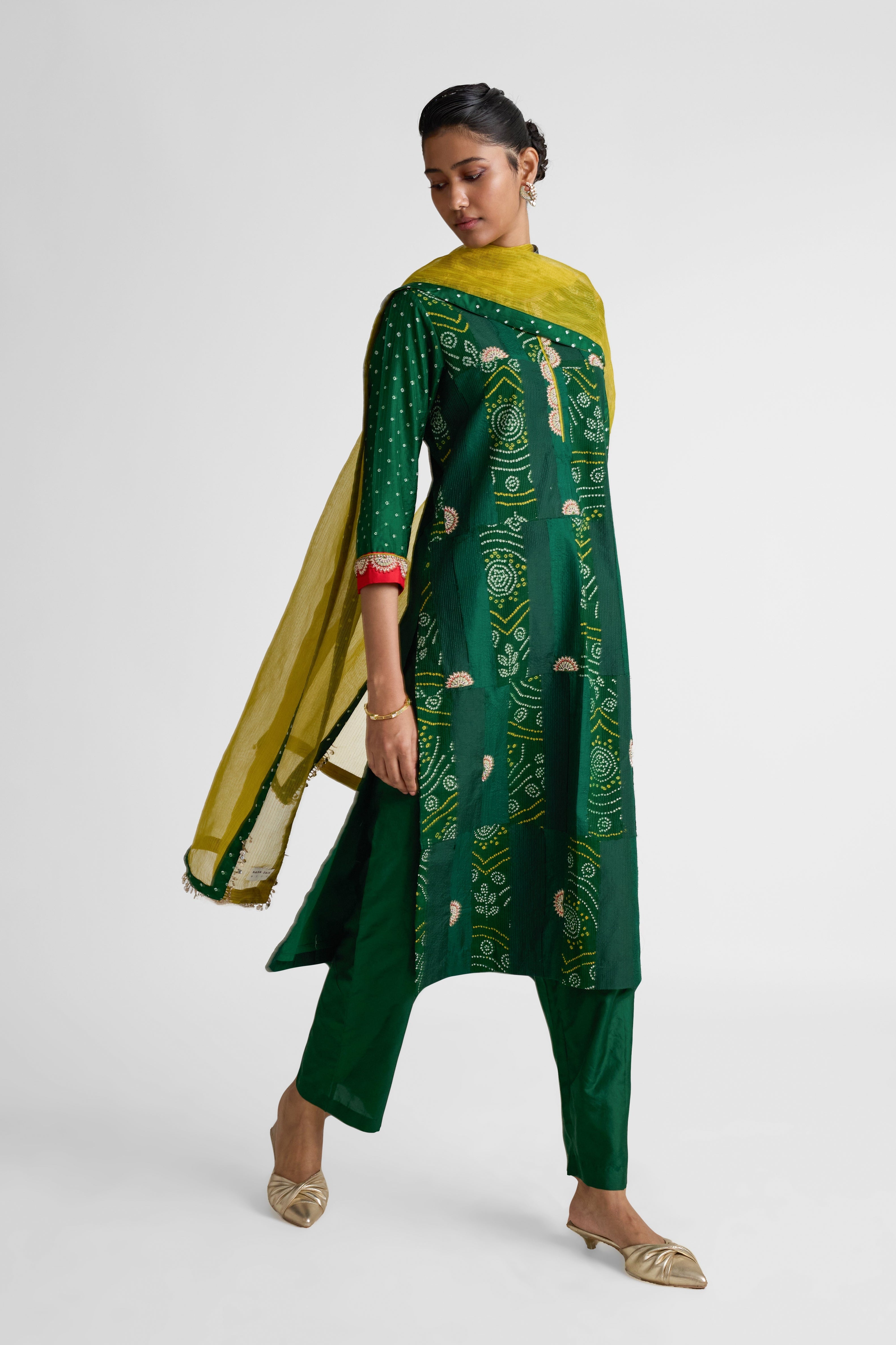 Rectangle Boro Zardozi Suit Set - Green