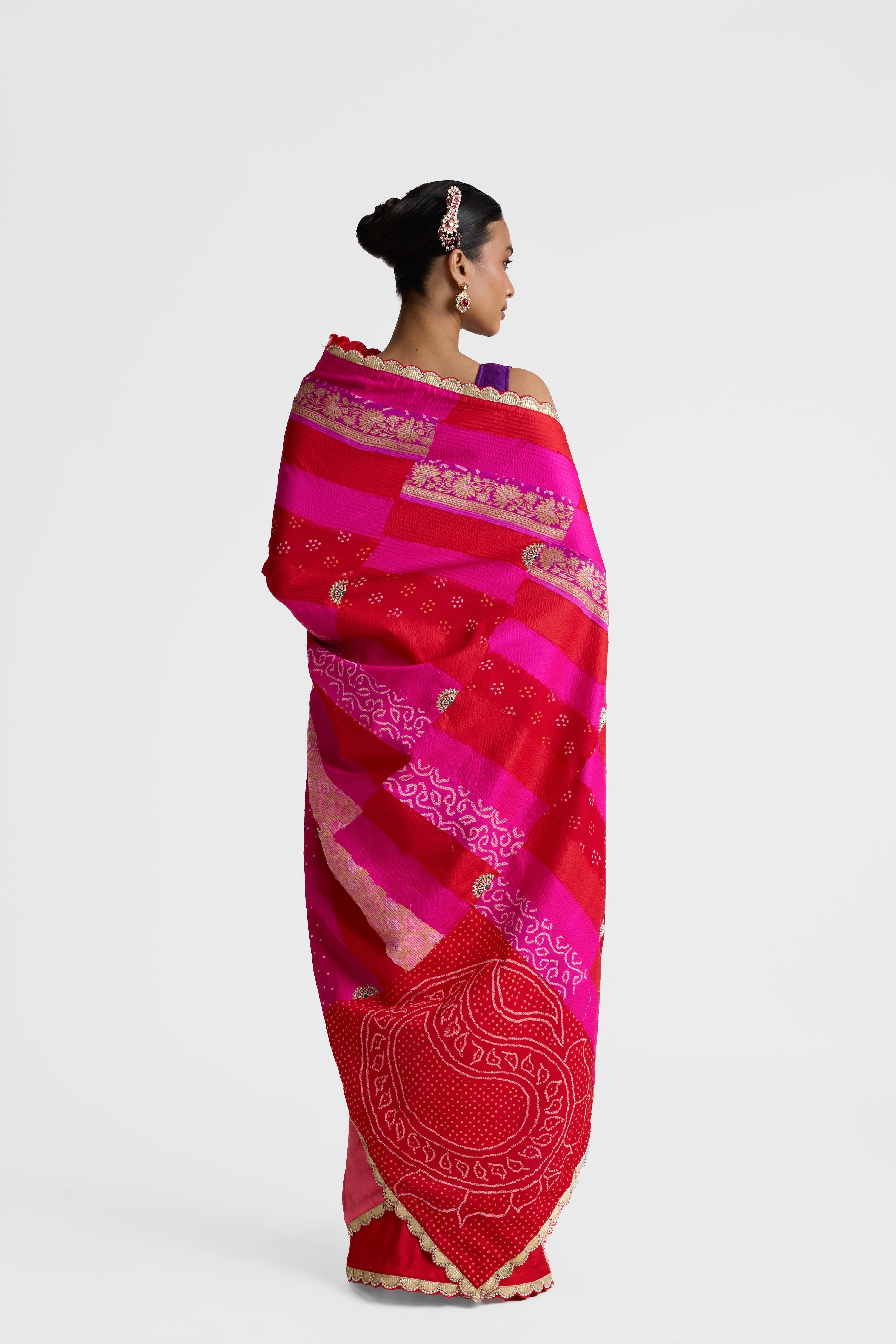 Rectangle Patch Saree - Red Rani