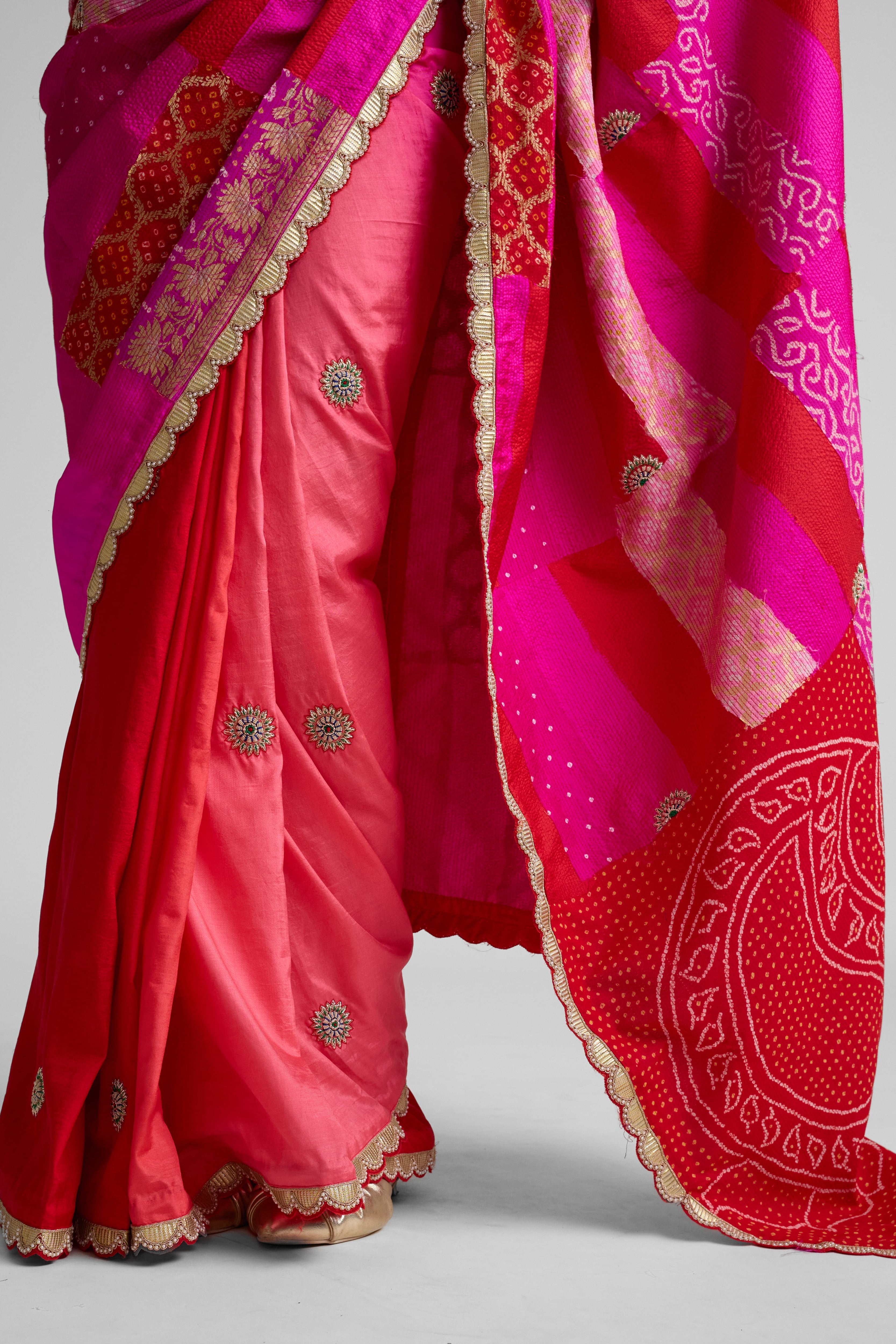 Rectangle Patch Saree - Red Rani