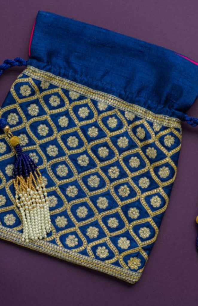 Royal Blue Embroidered Potli Bag