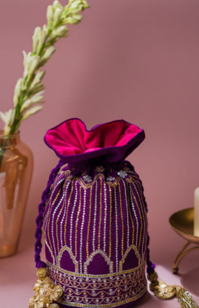 Violet Embroidered Potli Bag