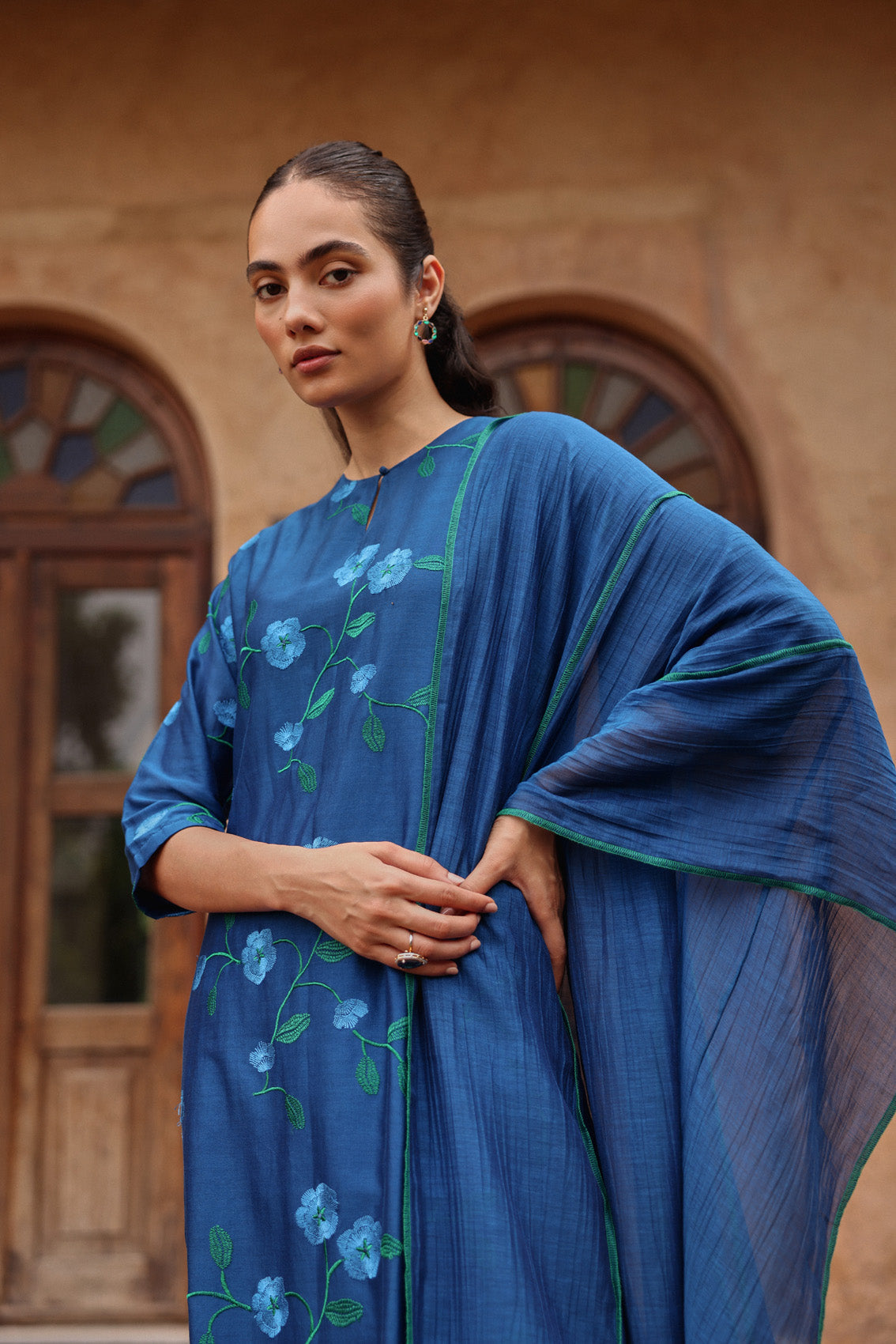 Indigo Bloom Embroidered Kurta Set