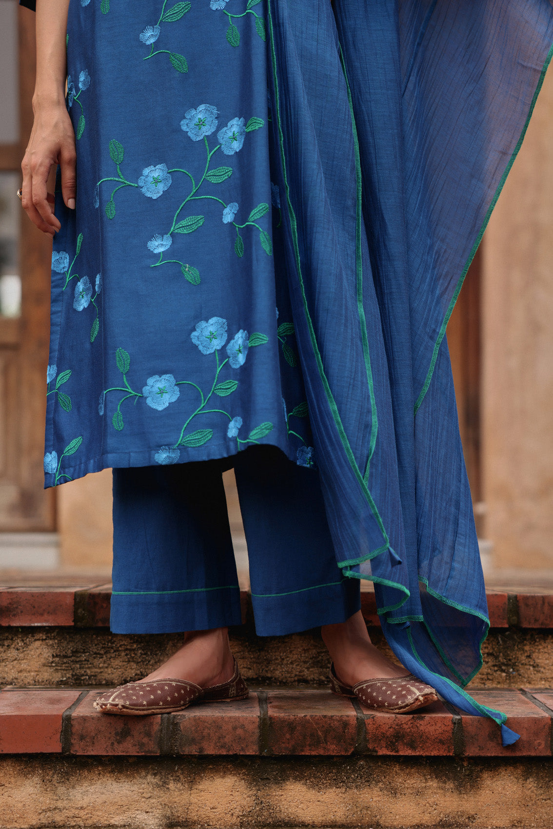 Indigo Bloom Embroidered Kurta Set