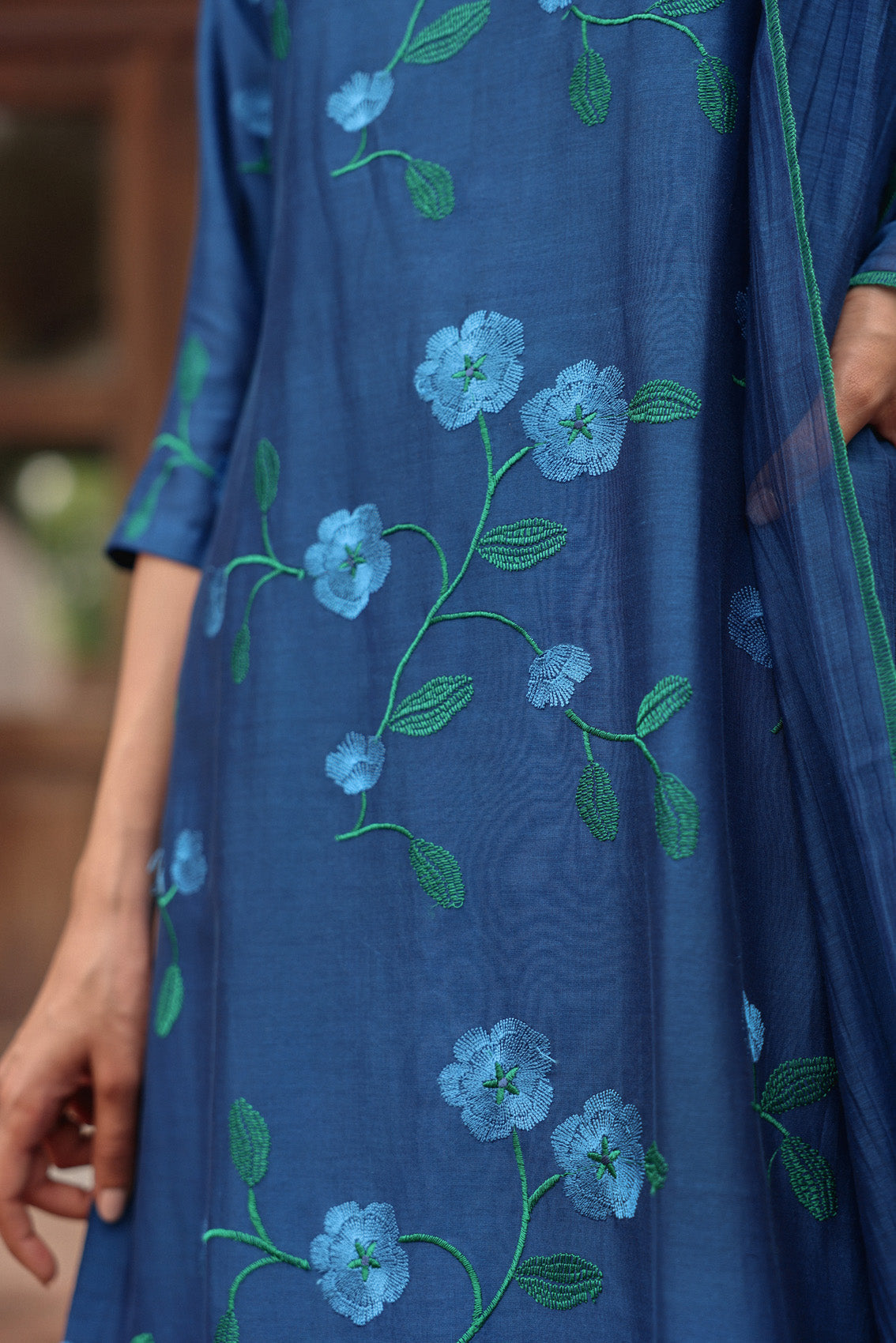 Indigo Bloom Embroidered Kurta Set