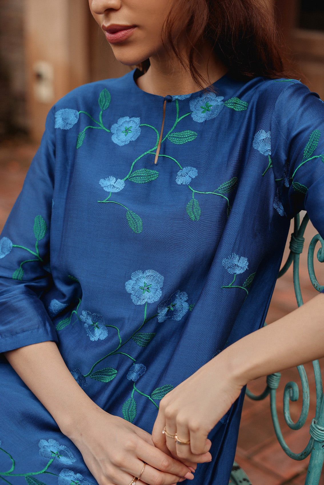 Indigo Bloom Embroidered Co-ord Set