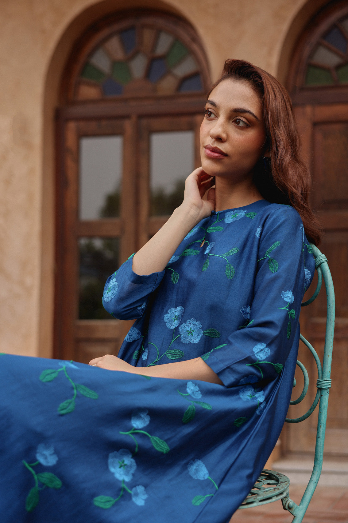 Indigo Bloom Embroidered Co-ord Set