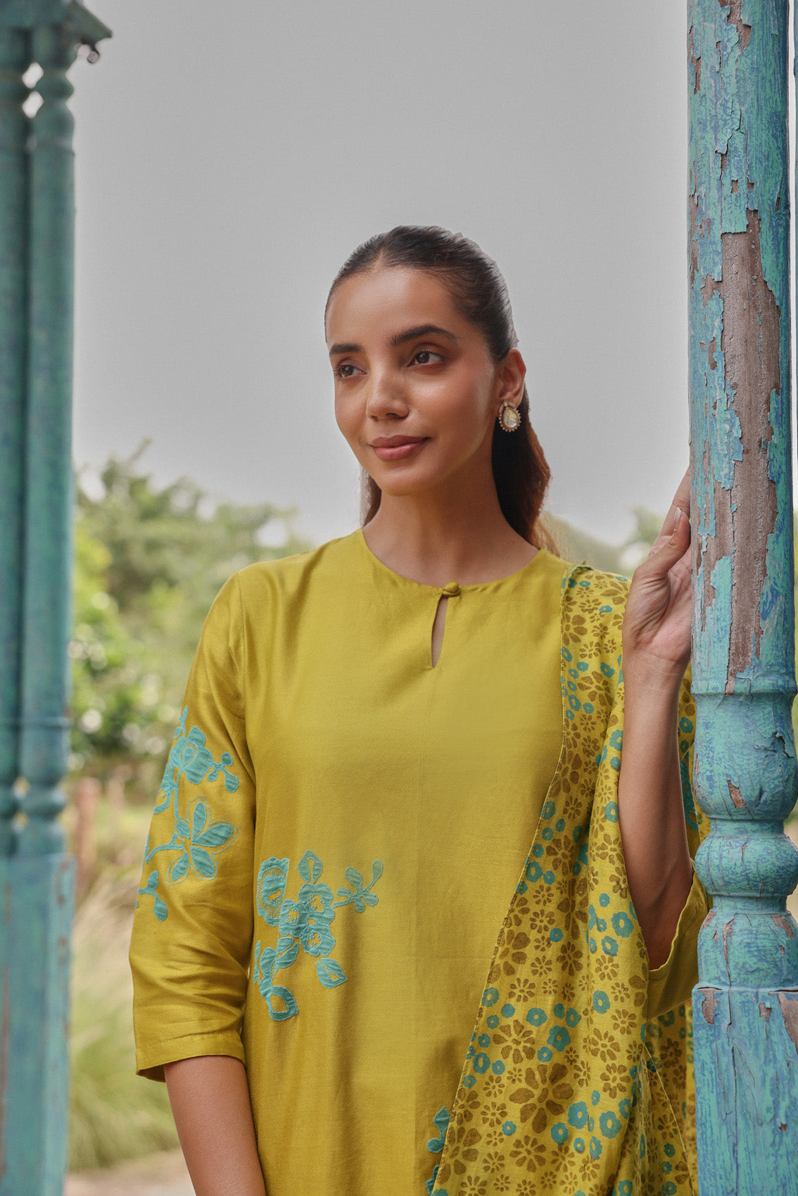 Ochre Applique Kurta Set