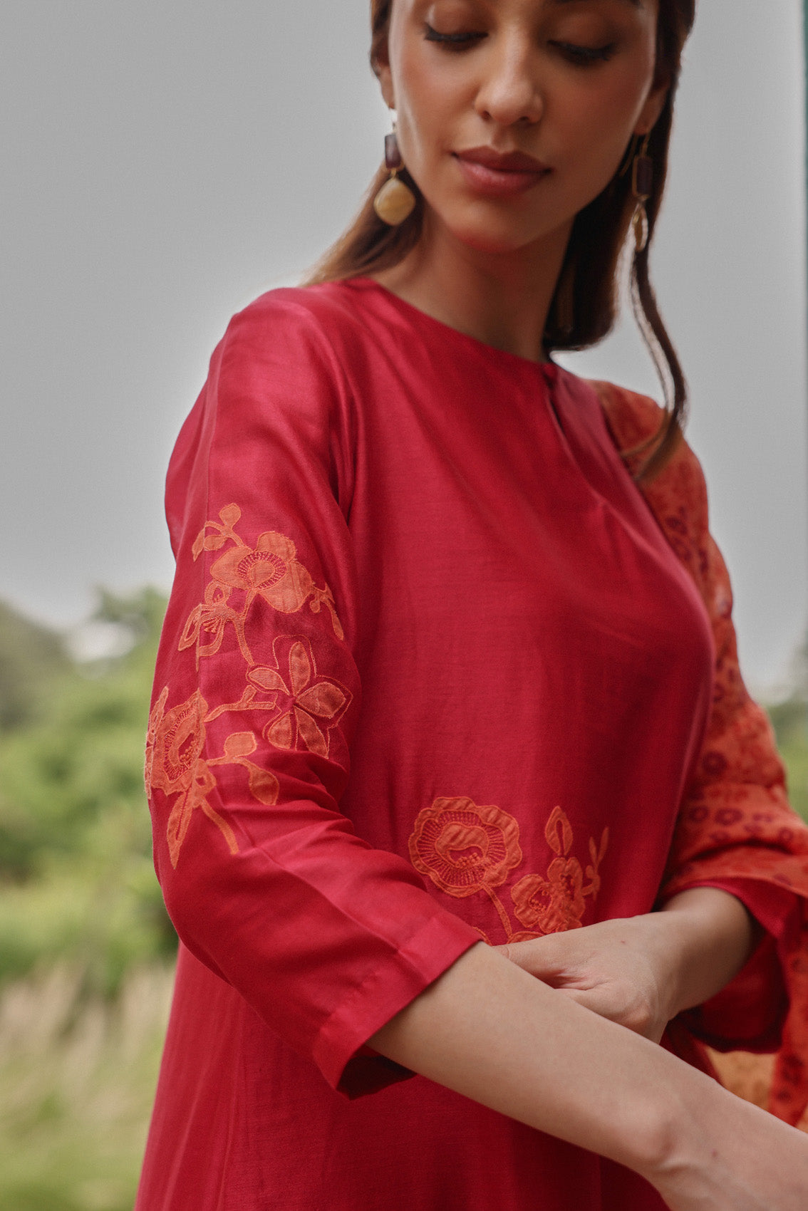 Berry Applique Floral Kurta Set