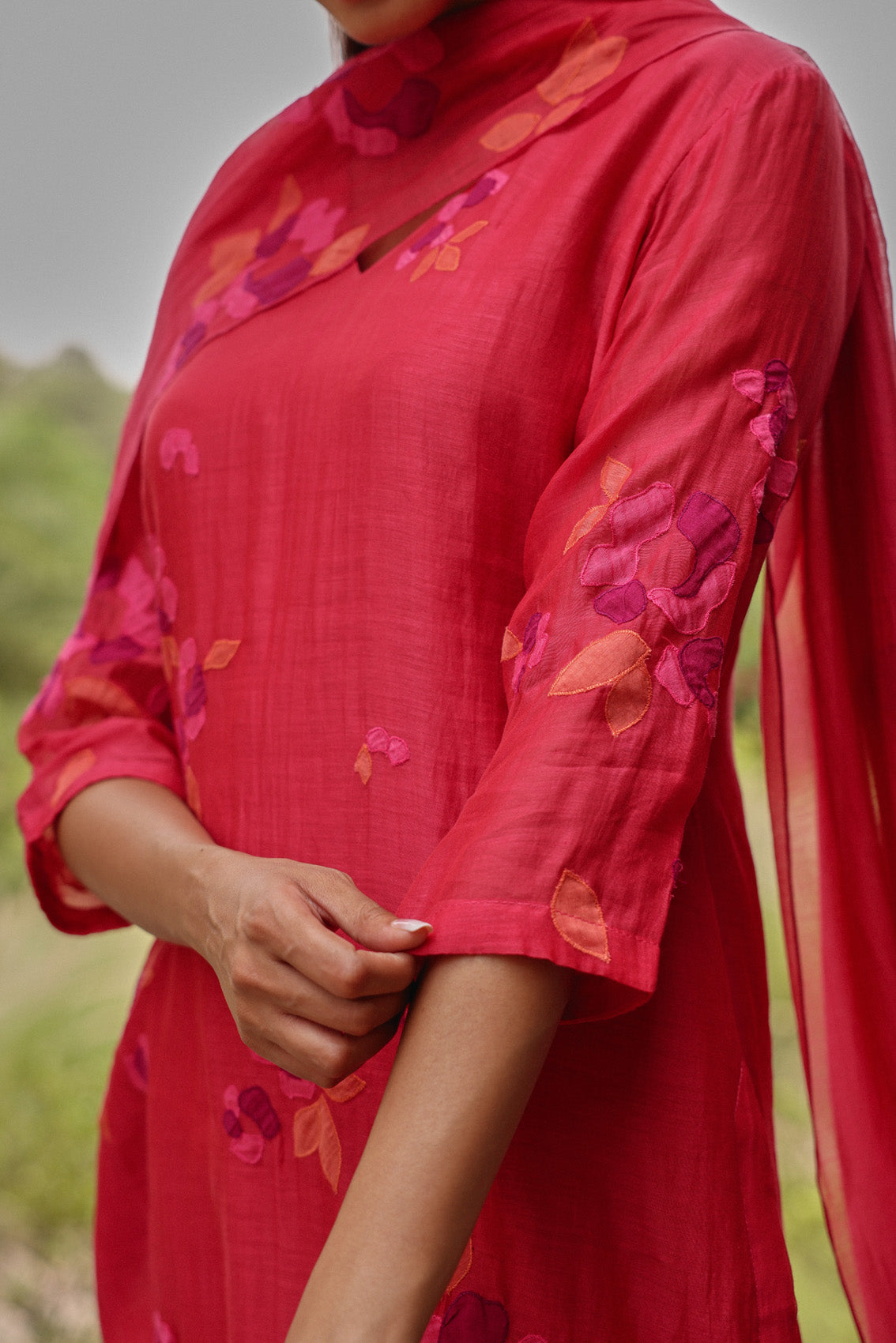 Berry Embroidered Floral Kurta Set