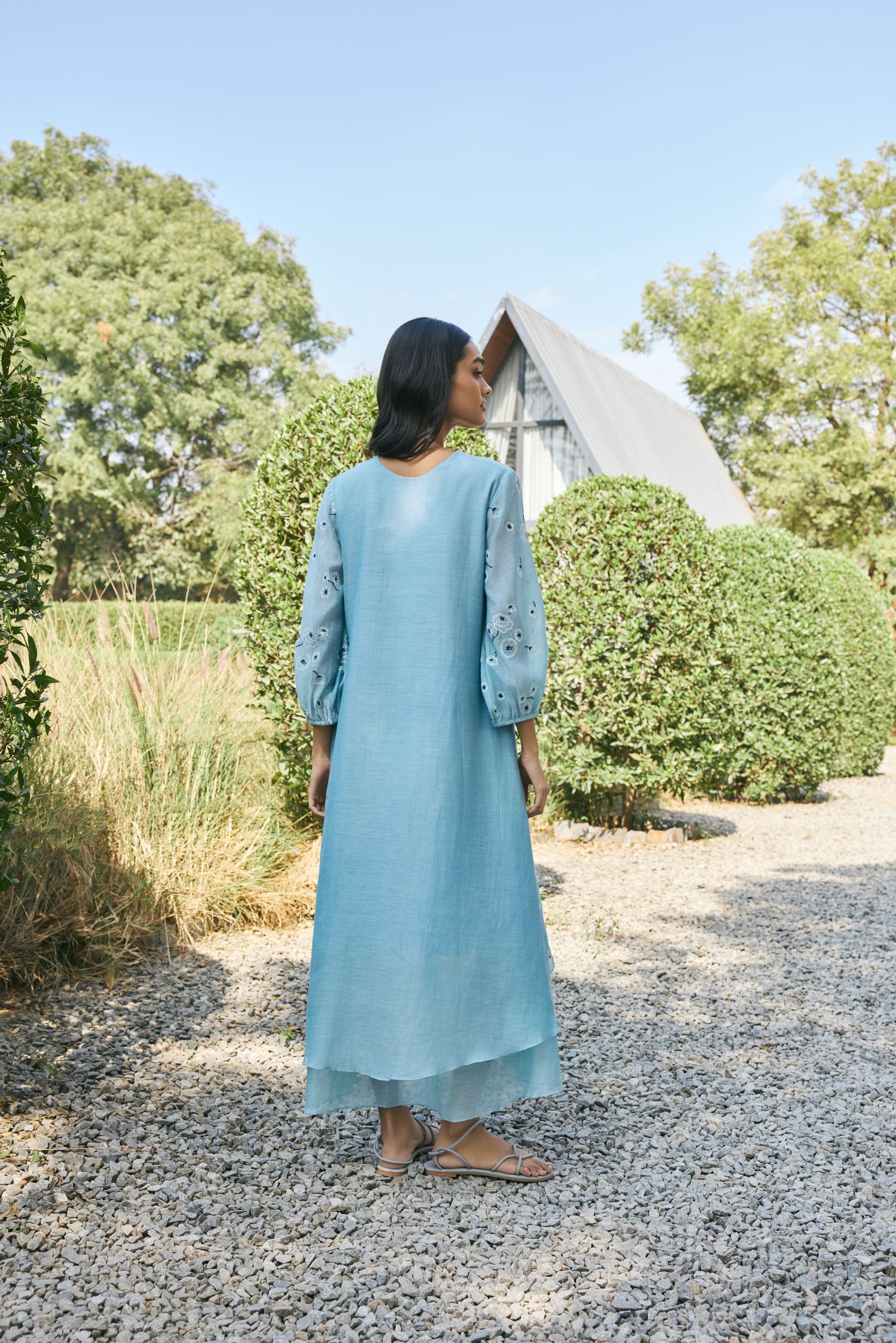 Sky floral embroidered dress