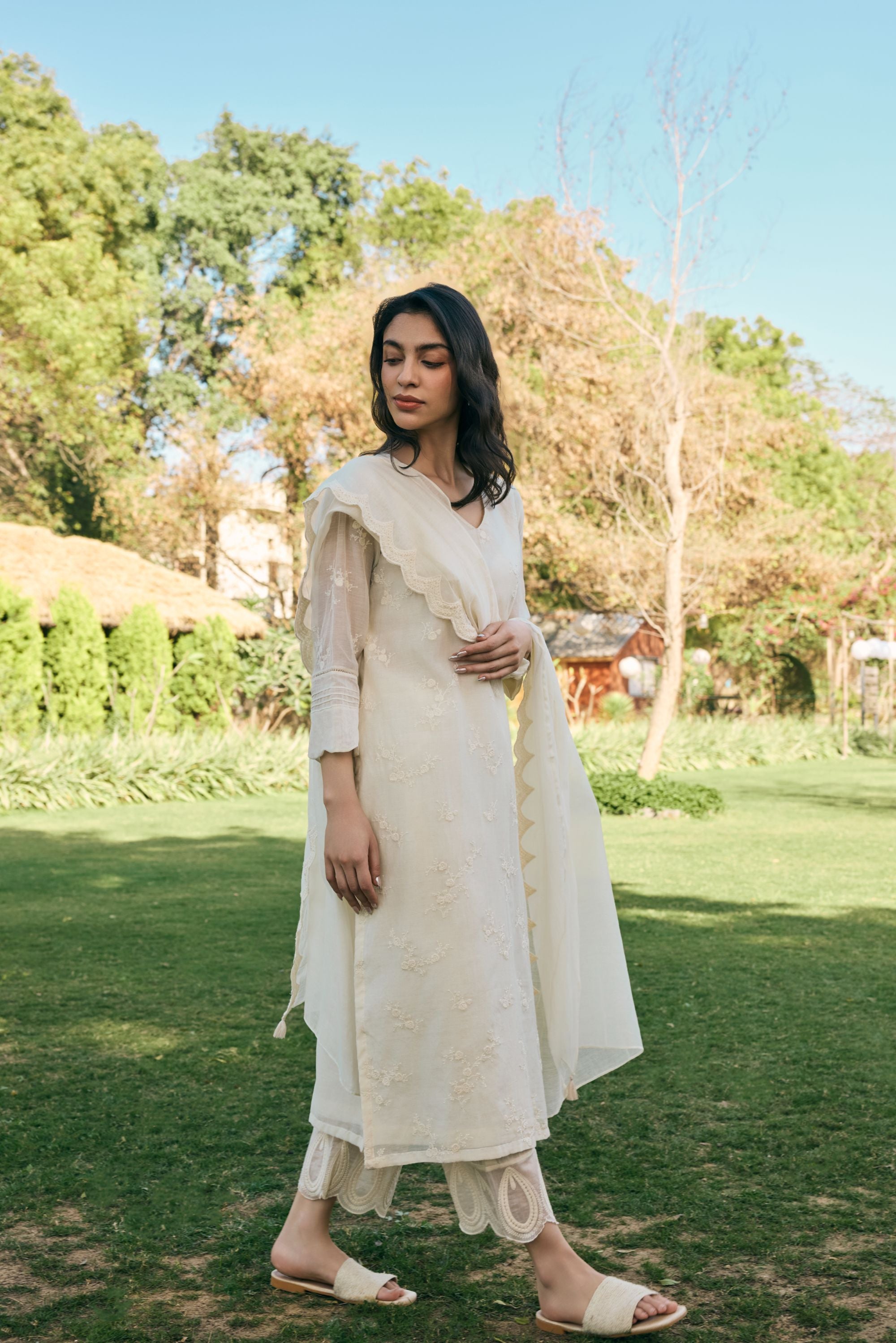 Ecru embroidered kurta set