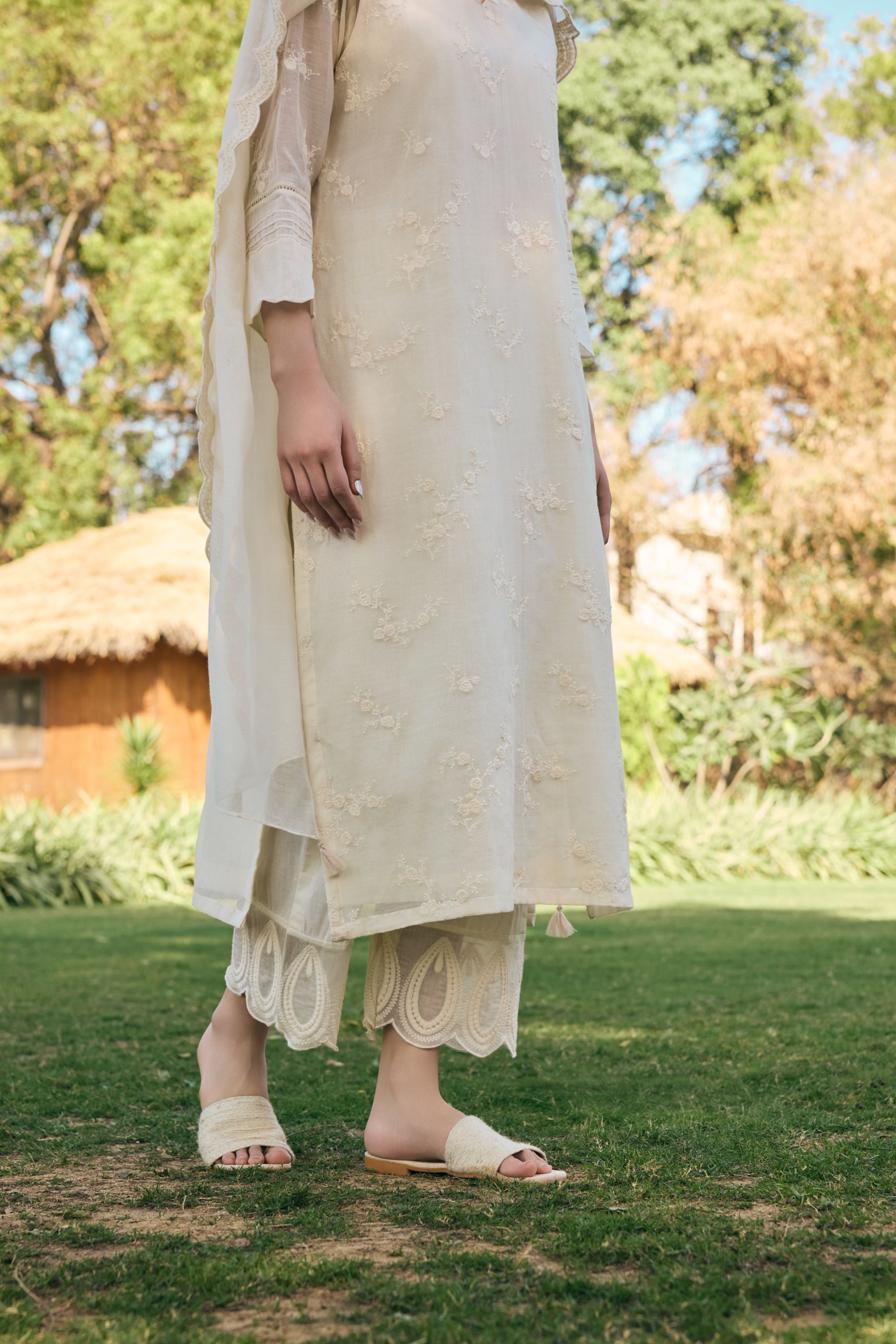 Ecru embroidered kurta set