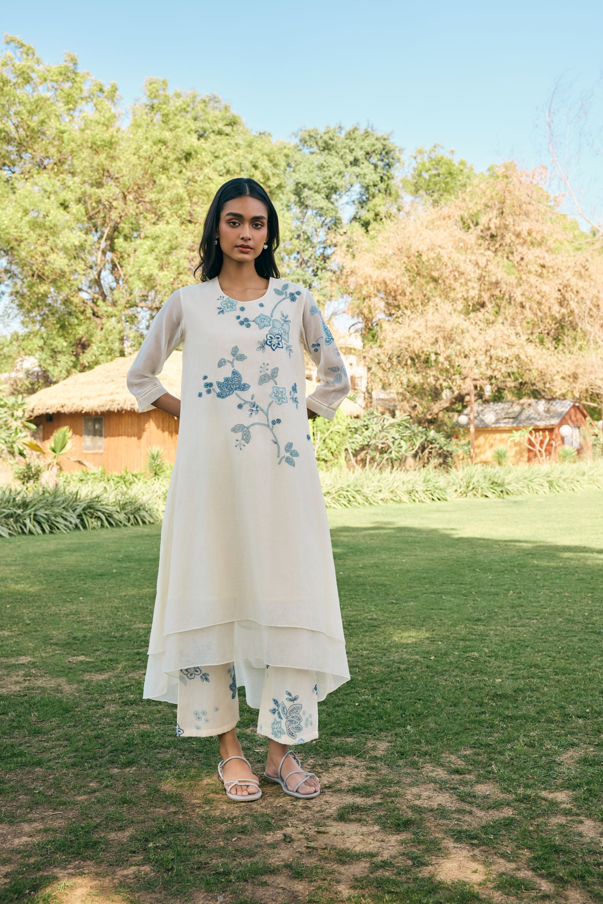 Pearl applique embroidered co-ord set