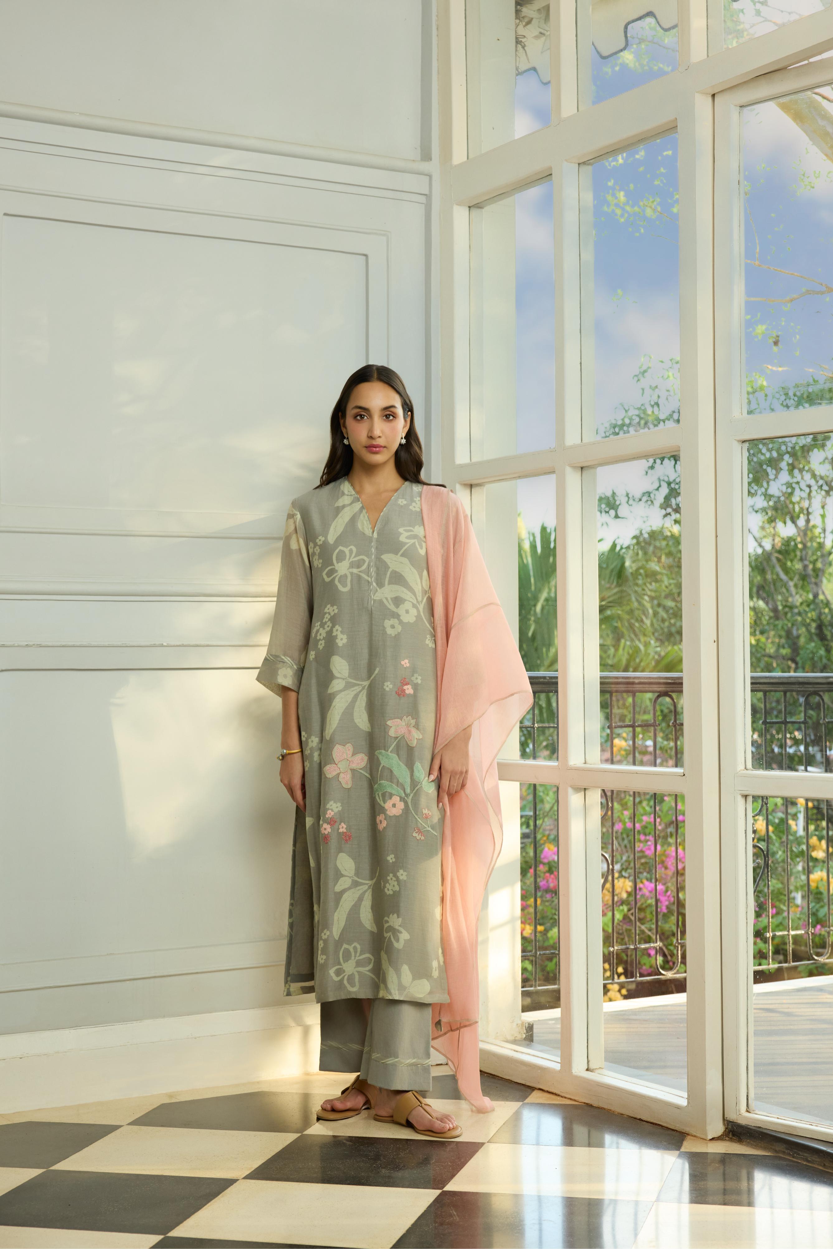 Slate Thread Embroidered Kurta Set