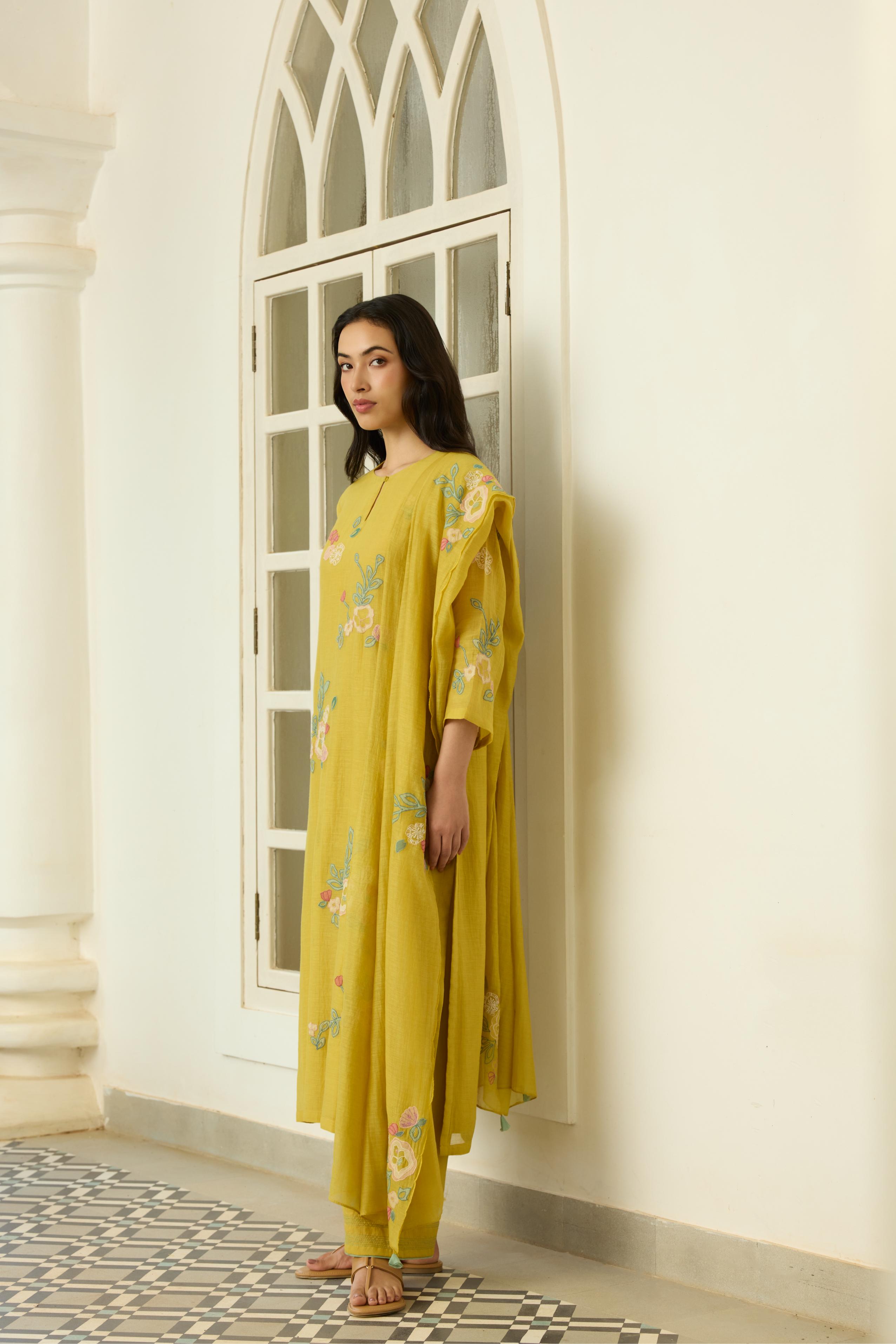 Marigold Floral Applique Kurta Set