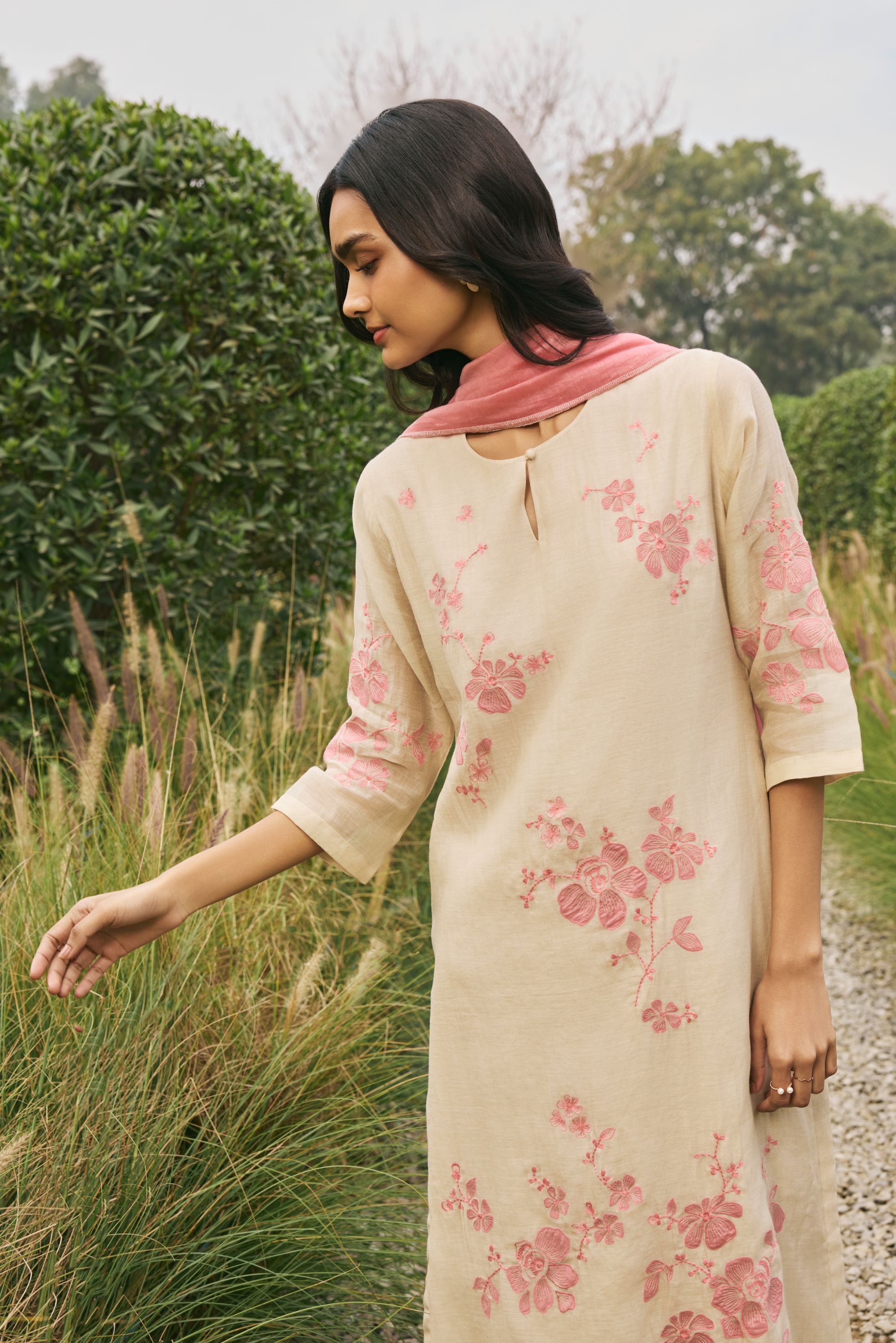 Ecru Floral Kurta Set