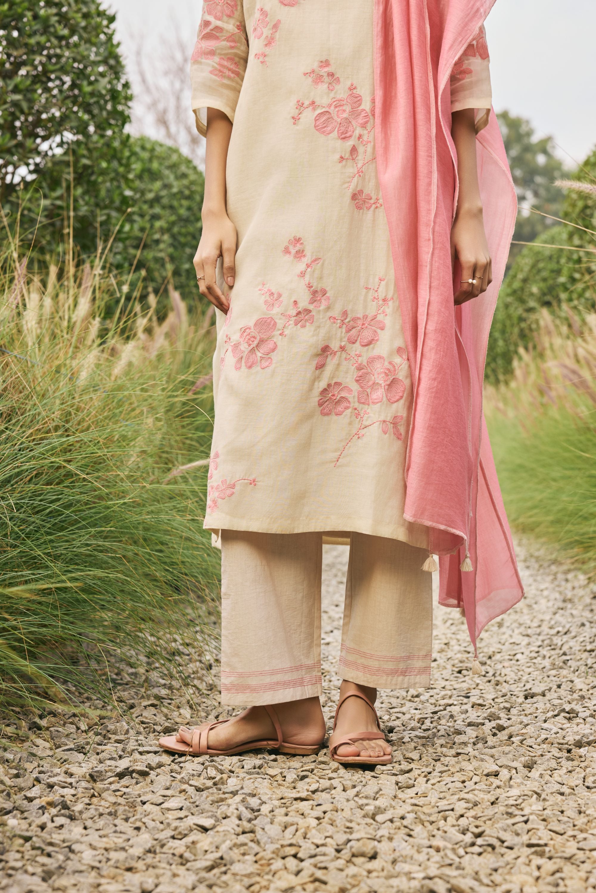 Ecru Floral Kurta Set