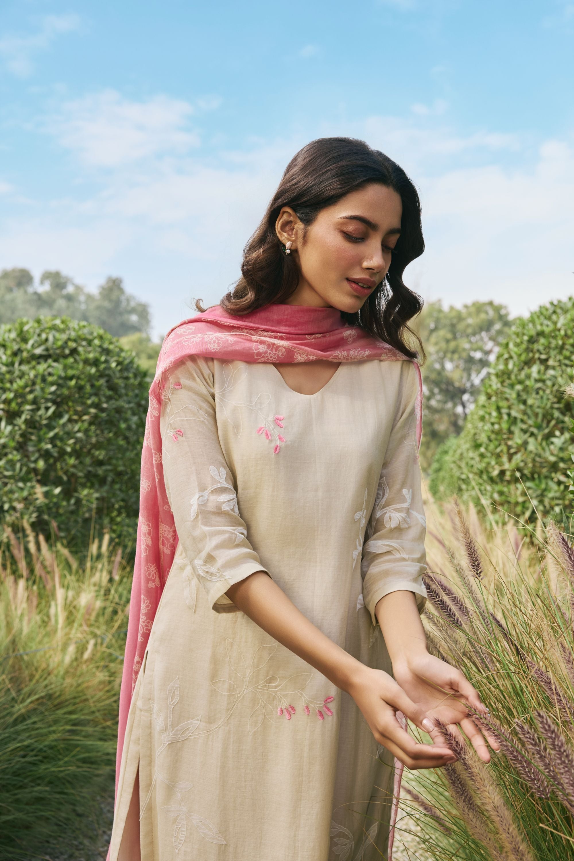 Ecru Floral Kurta Set