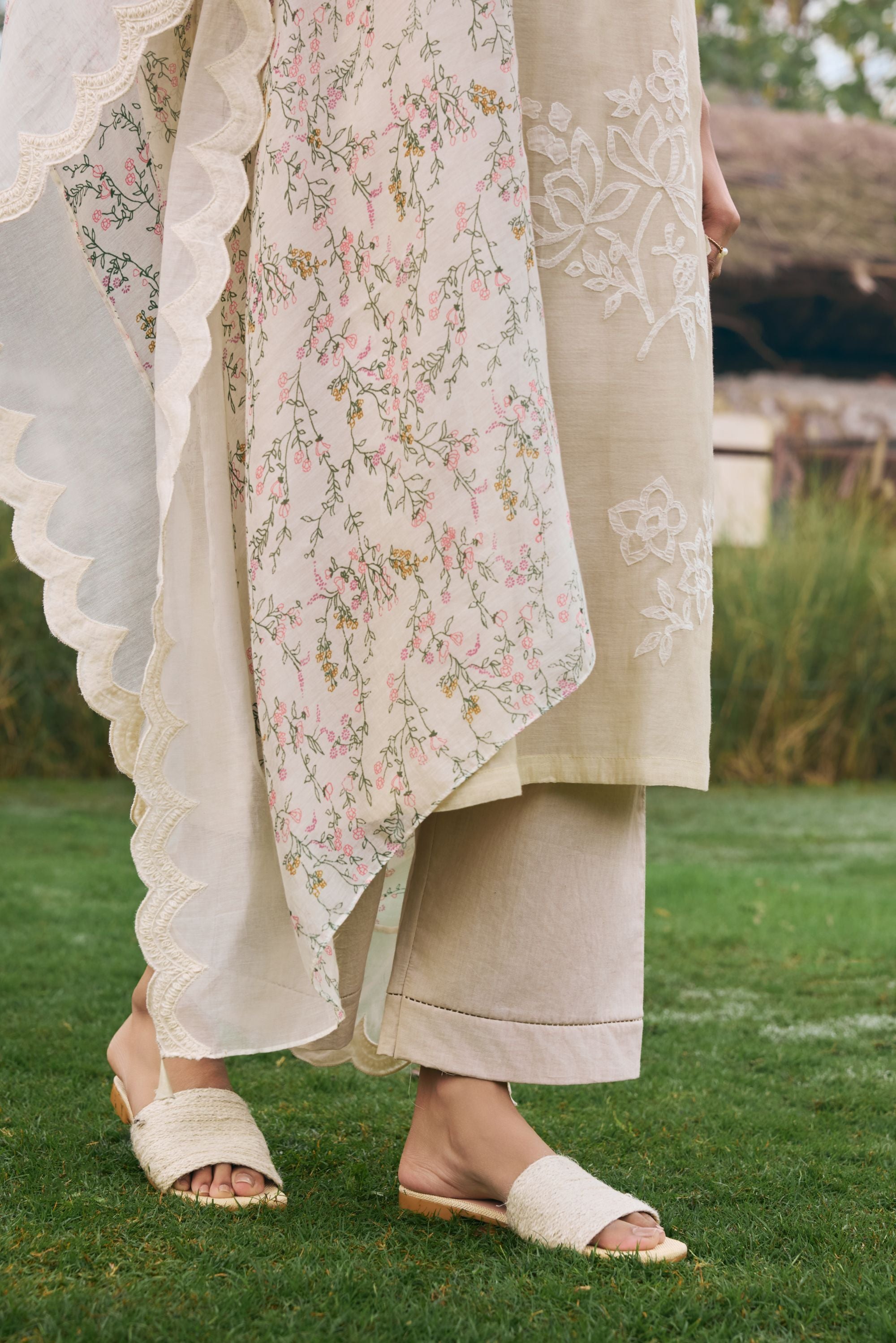 Ecru Floral Kurta Set