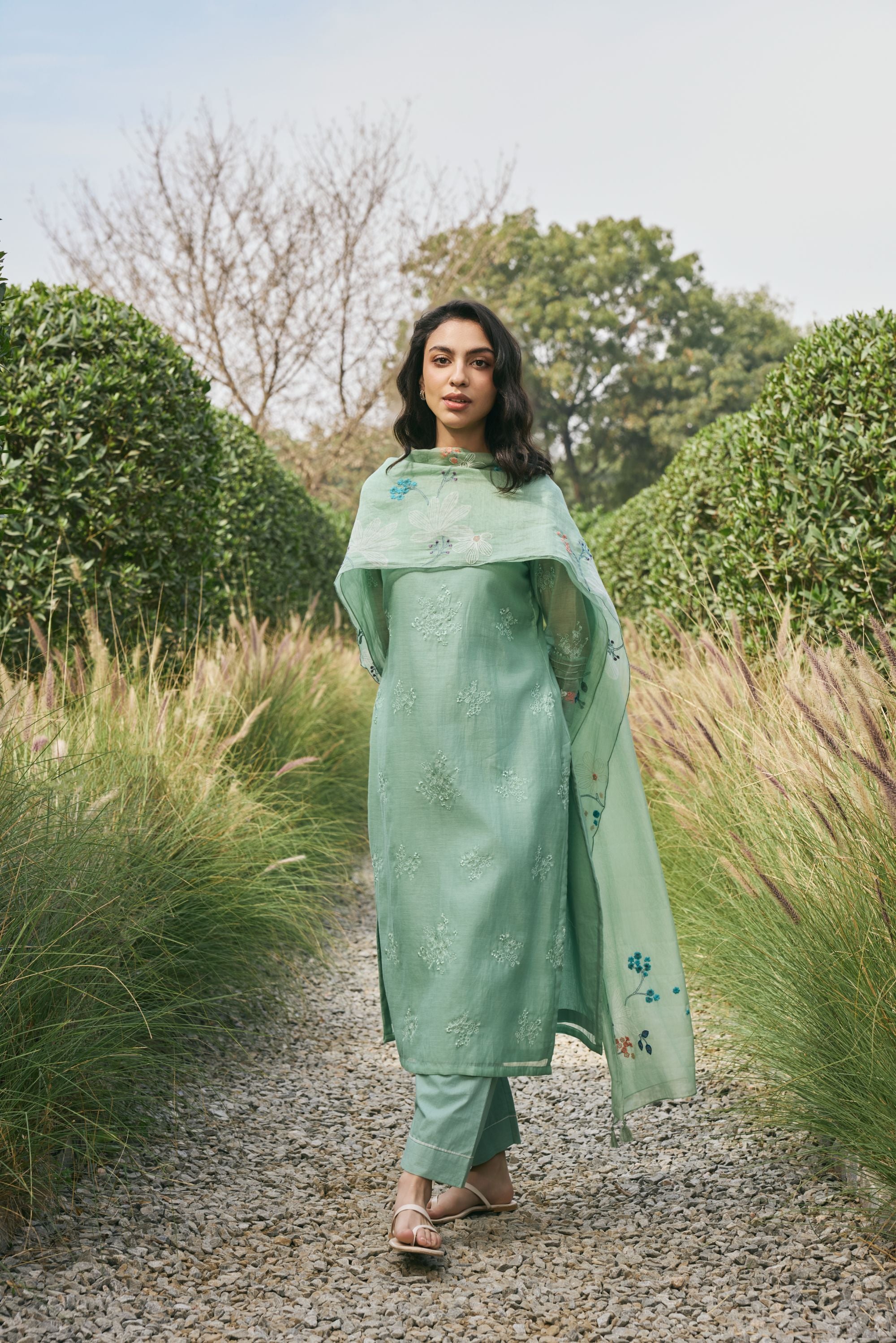 Mint Floral Embroidered Kurta Set