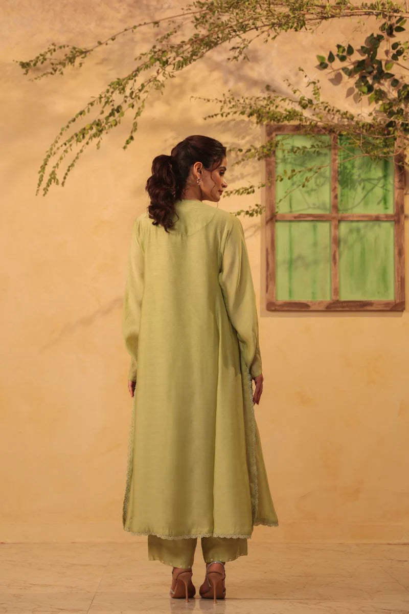 Vaayu Green Jacket Style Kurta Set