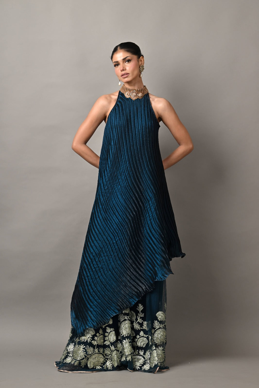 Navy gota embroidered sharara