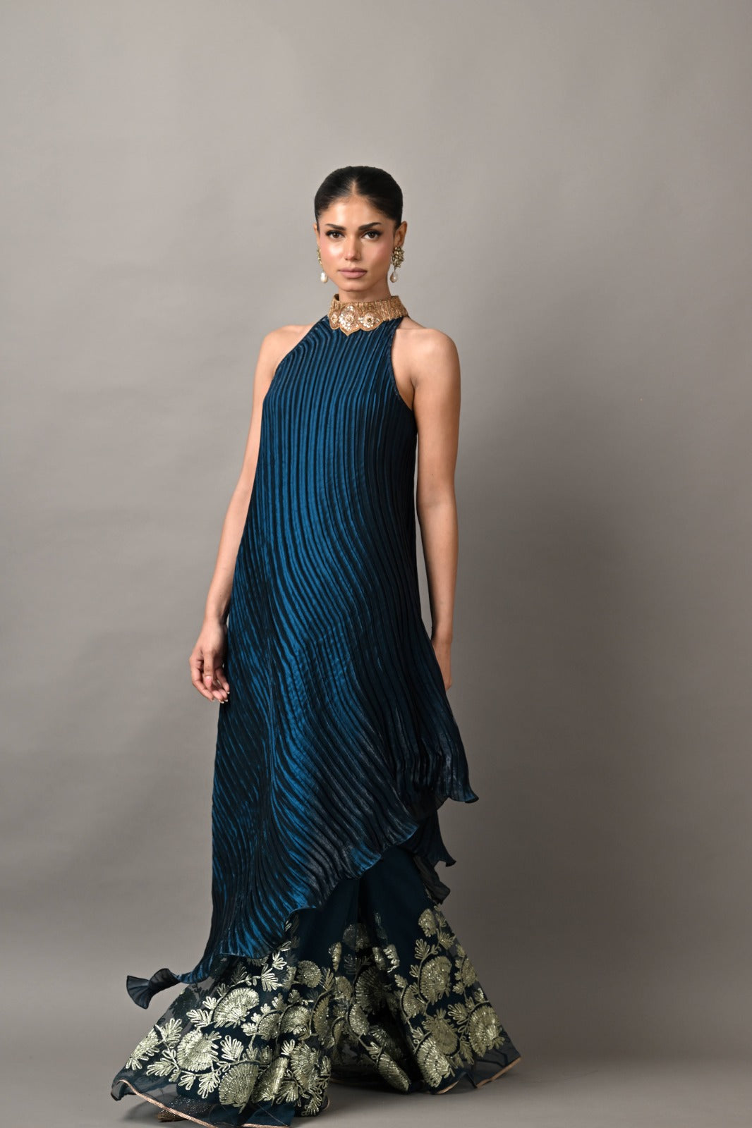 Navy gota embroidered sharara