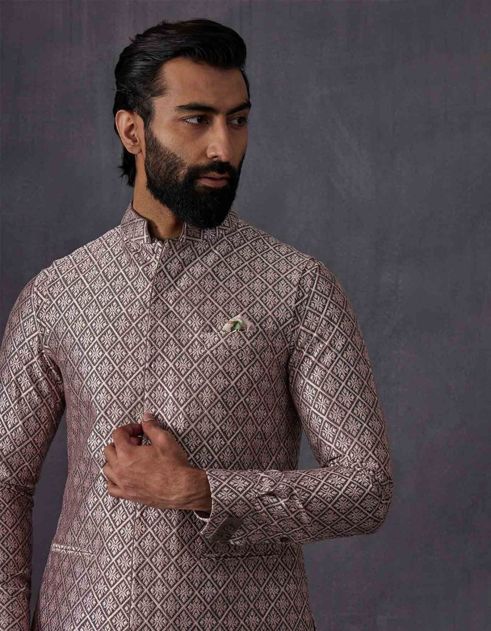 Grey Embroidery Nehru Jacket