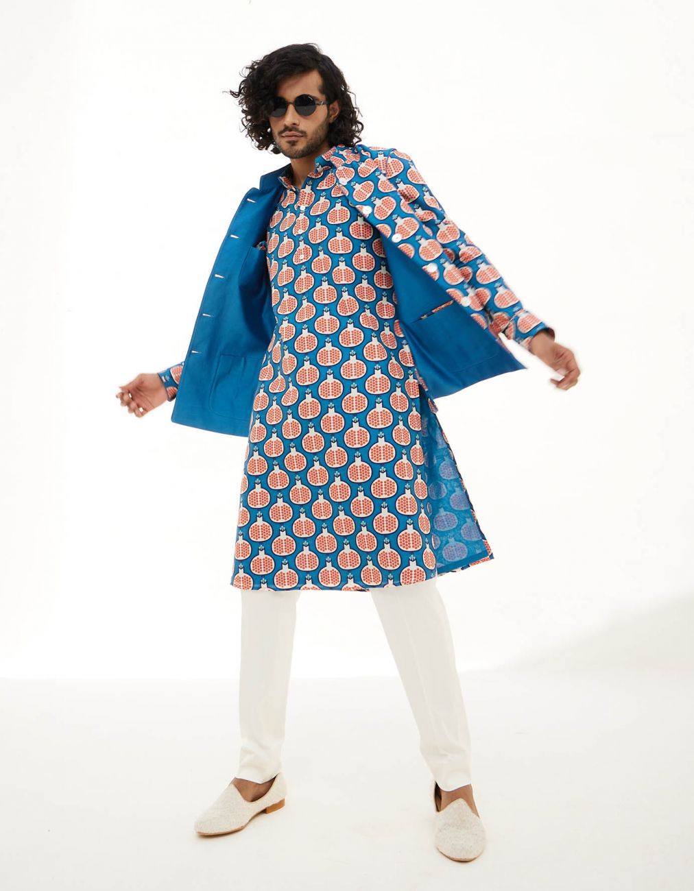 Ocean Blue Tropikal Reversibe Nehru Jacket